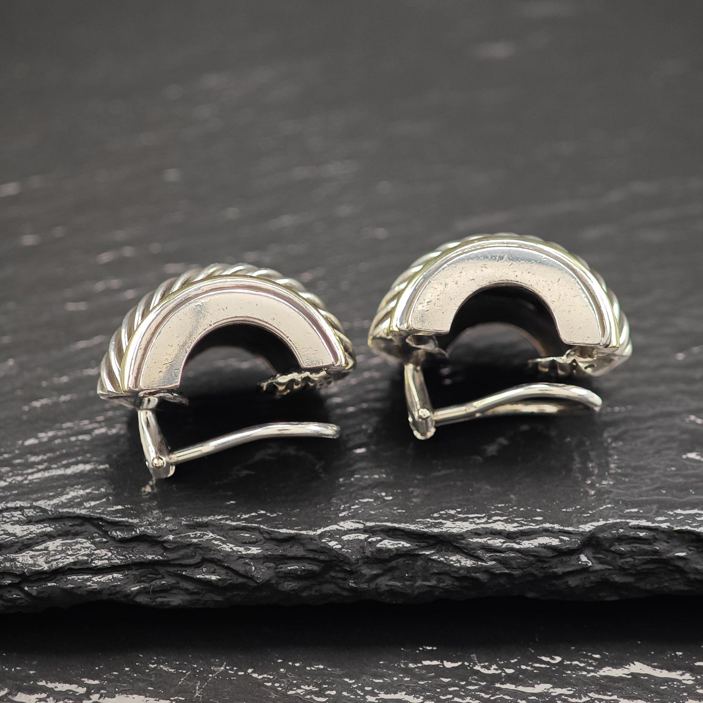 David Yurman Thoroughbred 14K Gold Accent Clip-On Earrings Sterling Silver