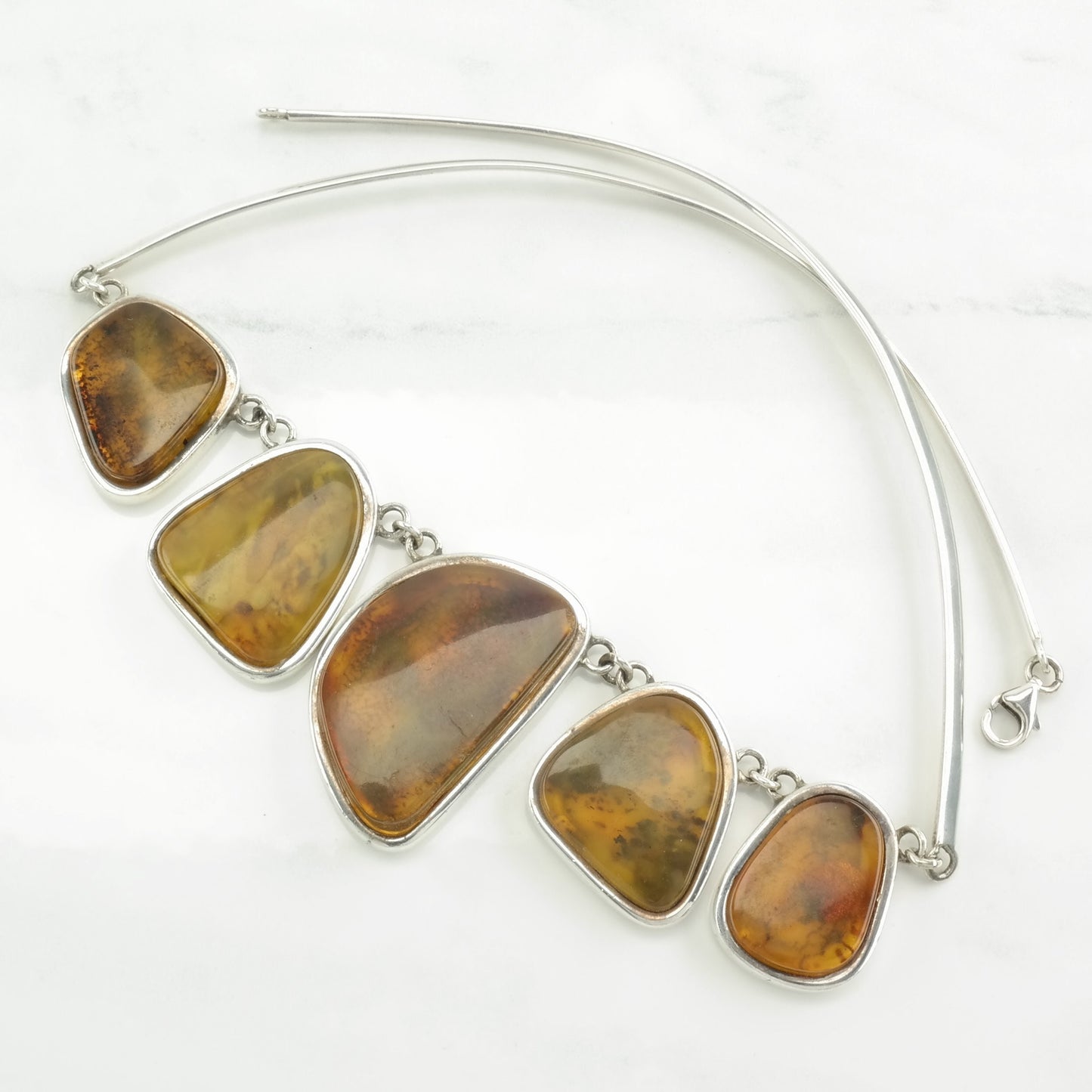 Sterling Silver Yellow Amber Necklace