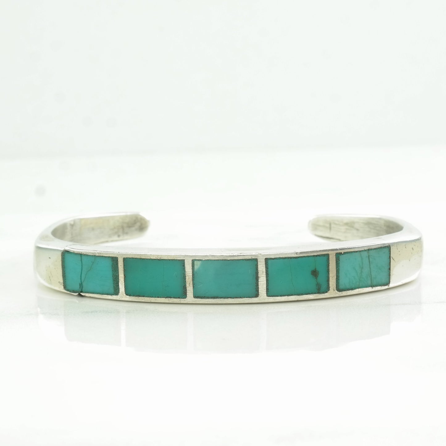 Damaged for Repair Native American Sterling Silver Cuff Bracelet Turquoise Inlay