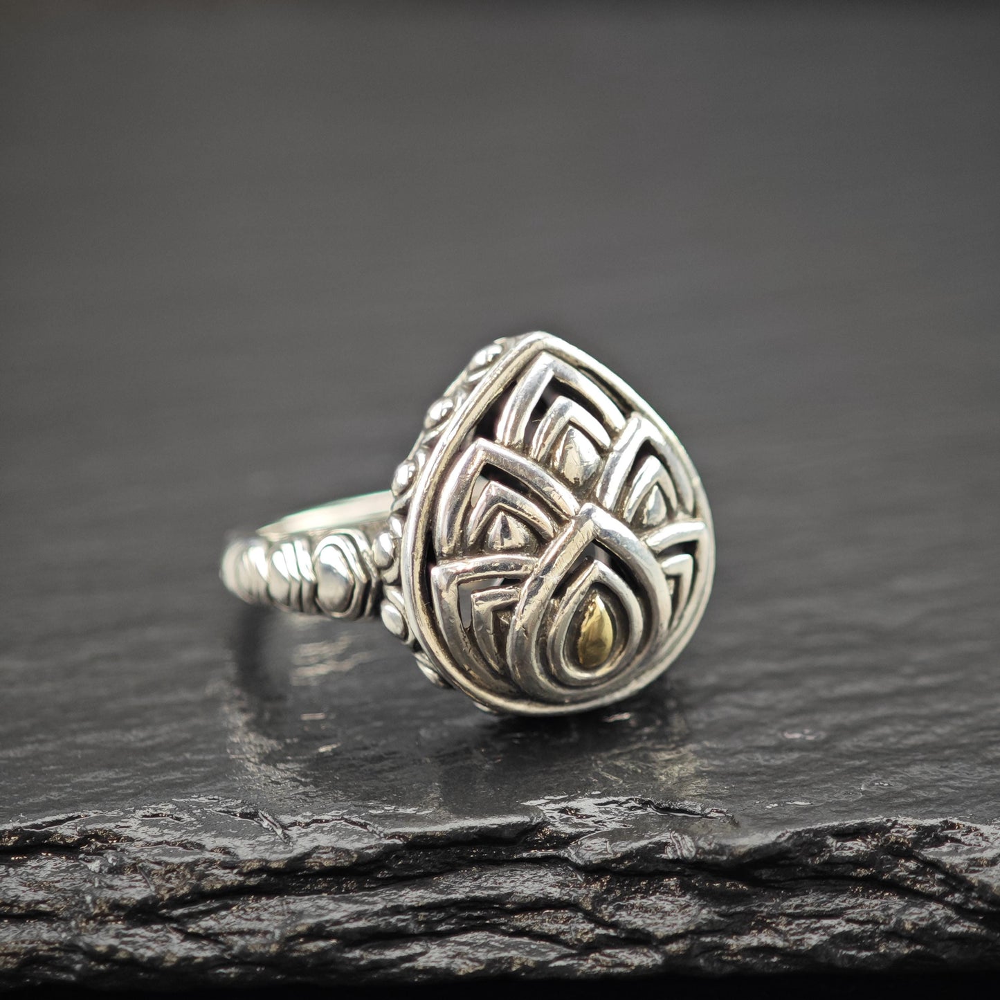 A by JH 14K Gold Accent Ring Sterling Silver Sz 8 R6018