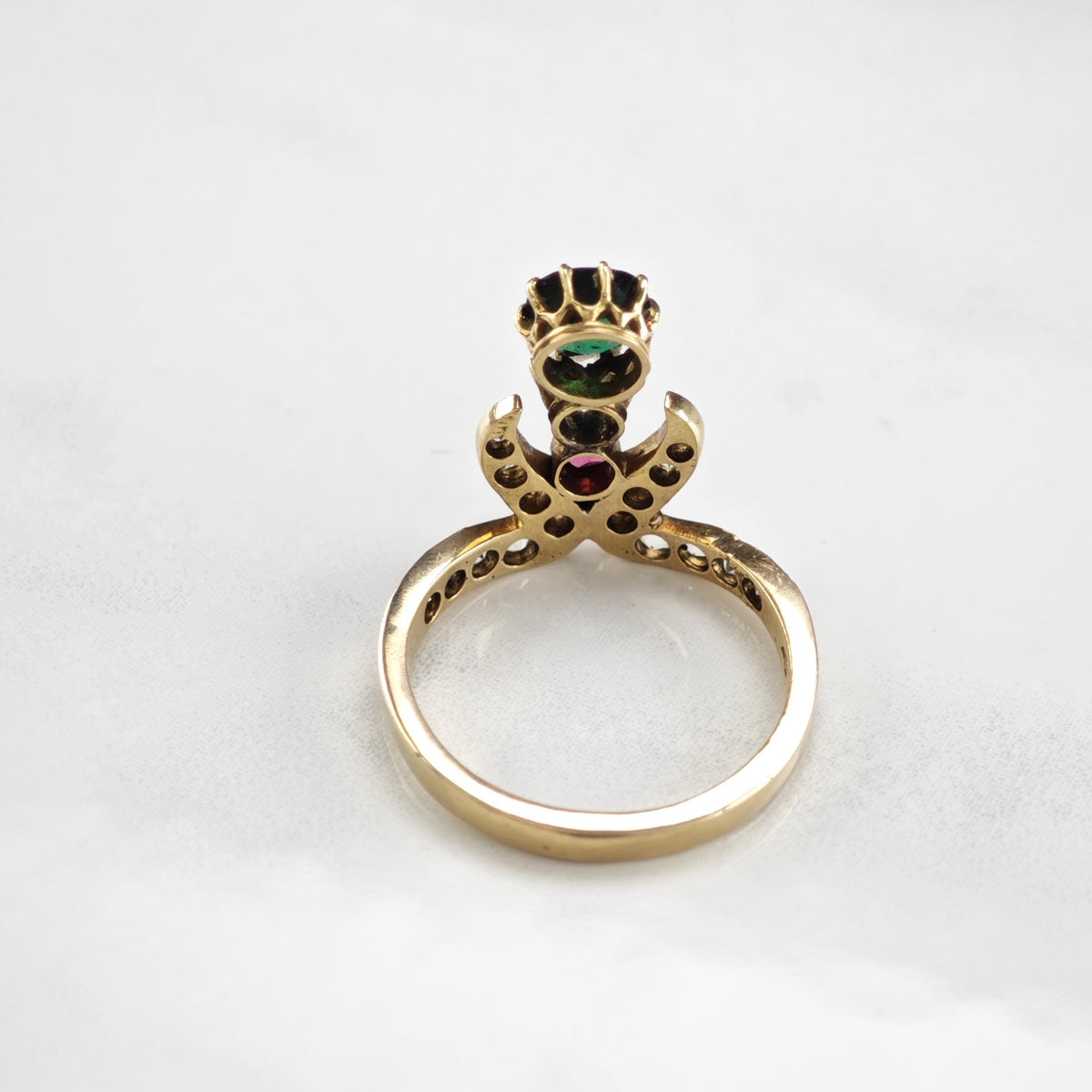 Victorian Multi Paste Stone 14K Gold Ring Sz 7 1/4 R6798