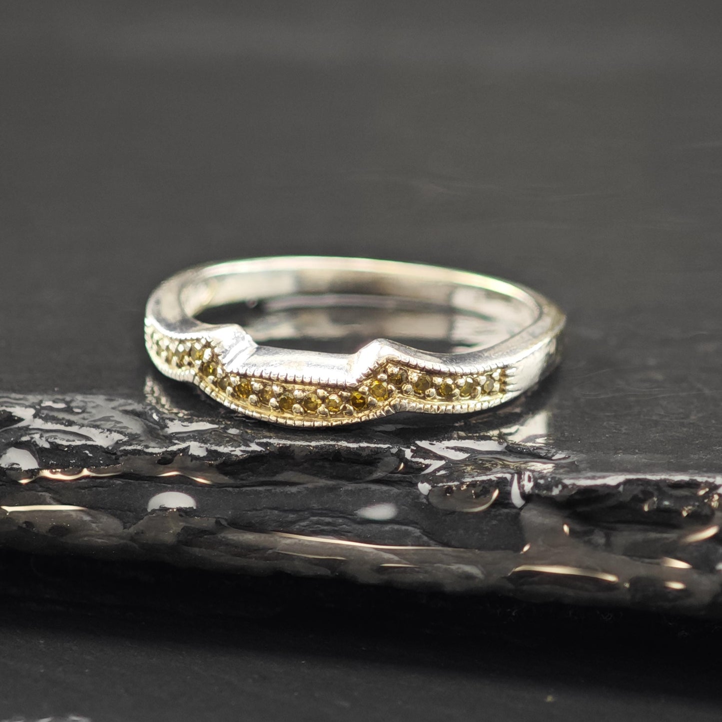Stackable Yellow Diamond Ring Sterling Silver Sz 6 3/4 R6205