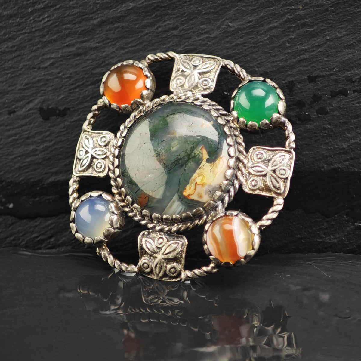Scottish Agate Sterling Silver Brooch B2251