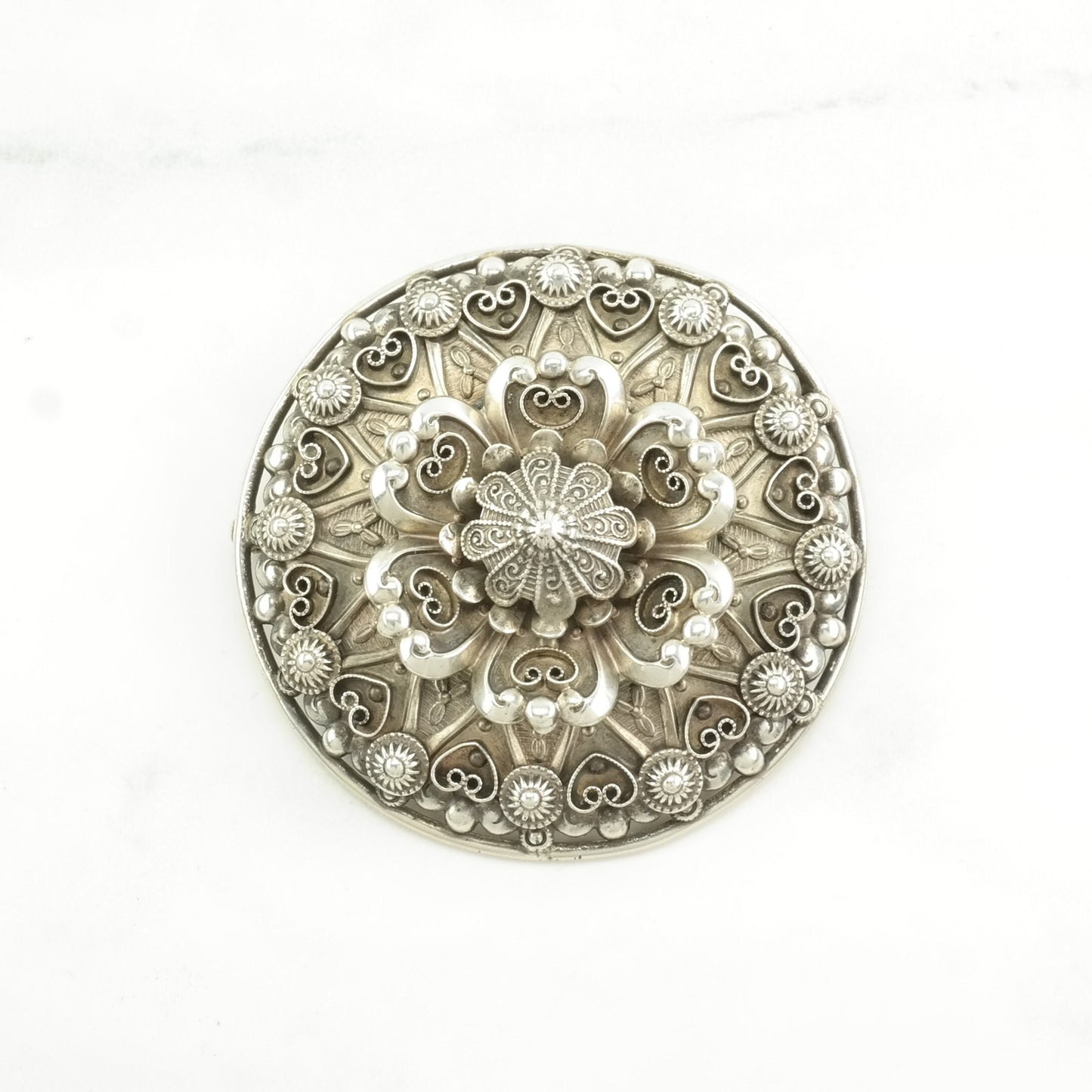 Vintage Silver Brooch Large Filigree, Floral Sterling