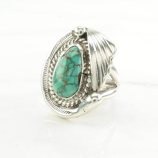 Native American Silver Ring Spiderweb Turquoise Large Sterling Blue Size 6 3/4