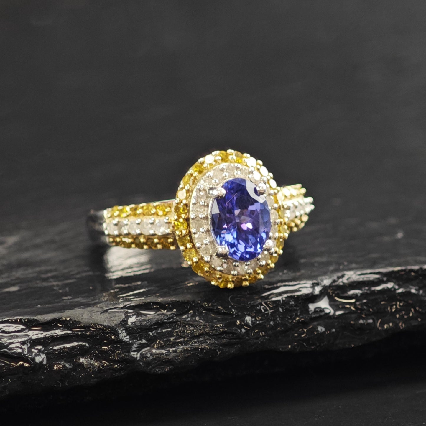 Tanzanite & Diamond Sterling Silver Ring Sz 6 R6599