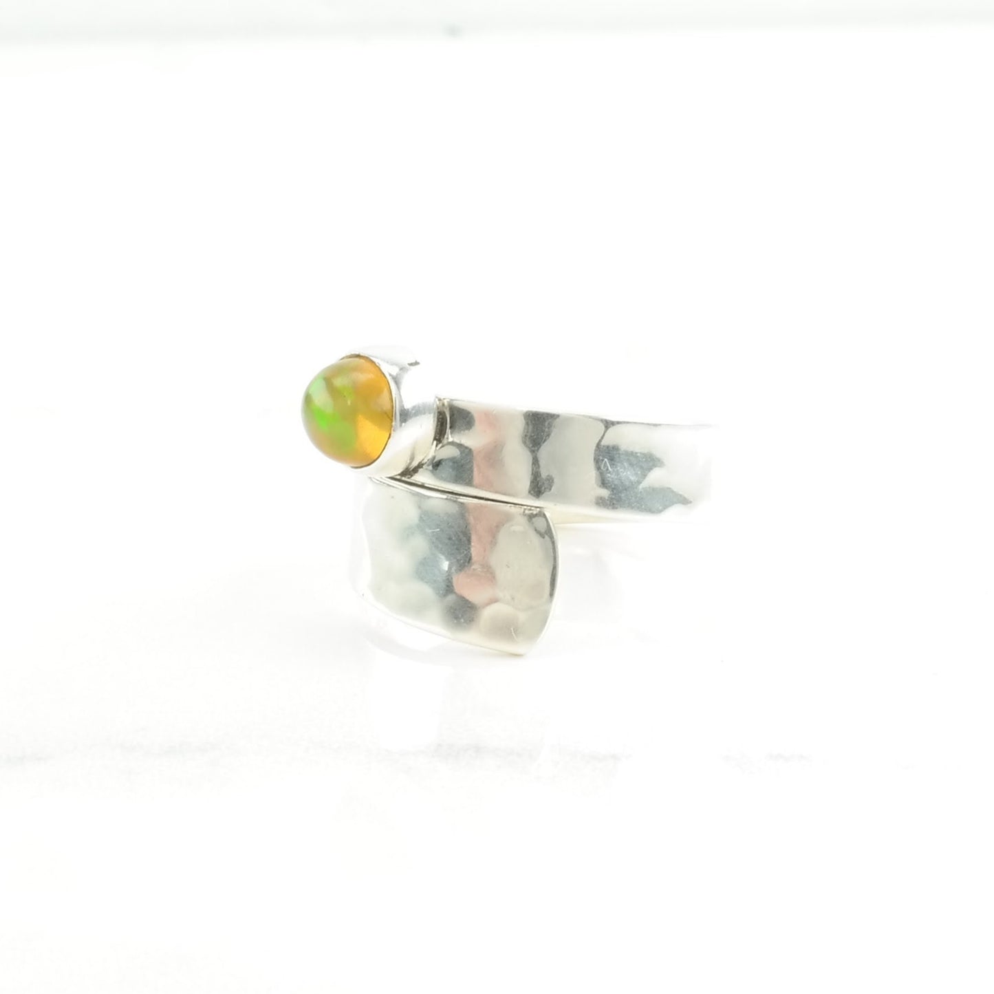 Sterling Silver Ring Opal Bypass Yellow Size 9 1/2