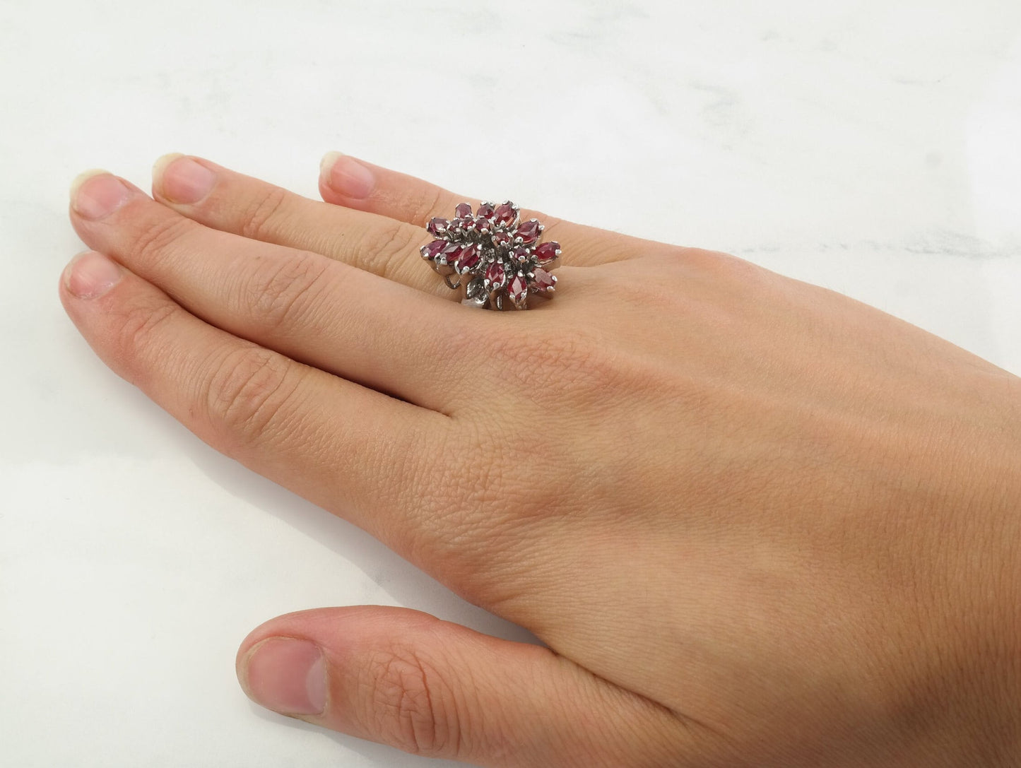 Sterling Silver Ring Ruby Cluster Size 5