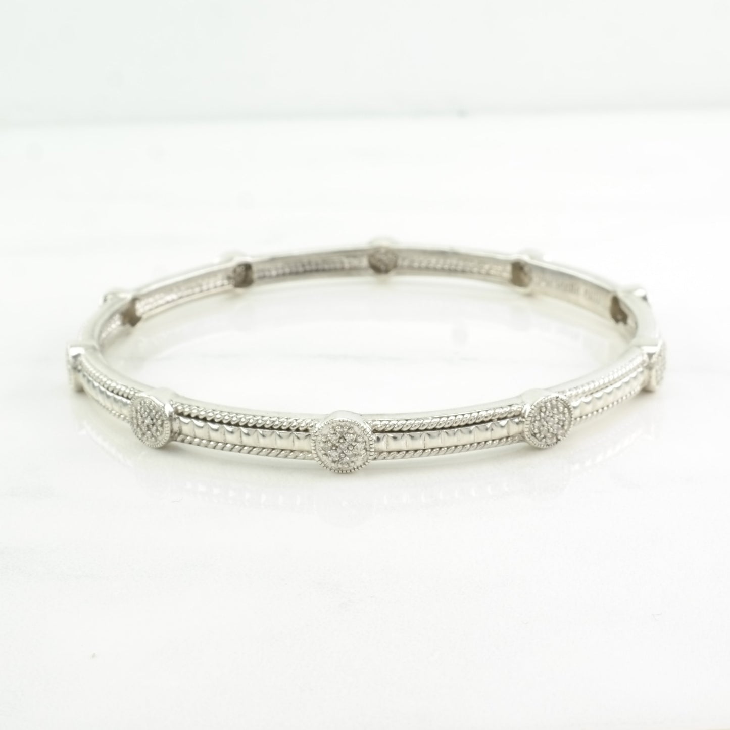 Vintage Sterling Silver Bangle Bracelet Diamond