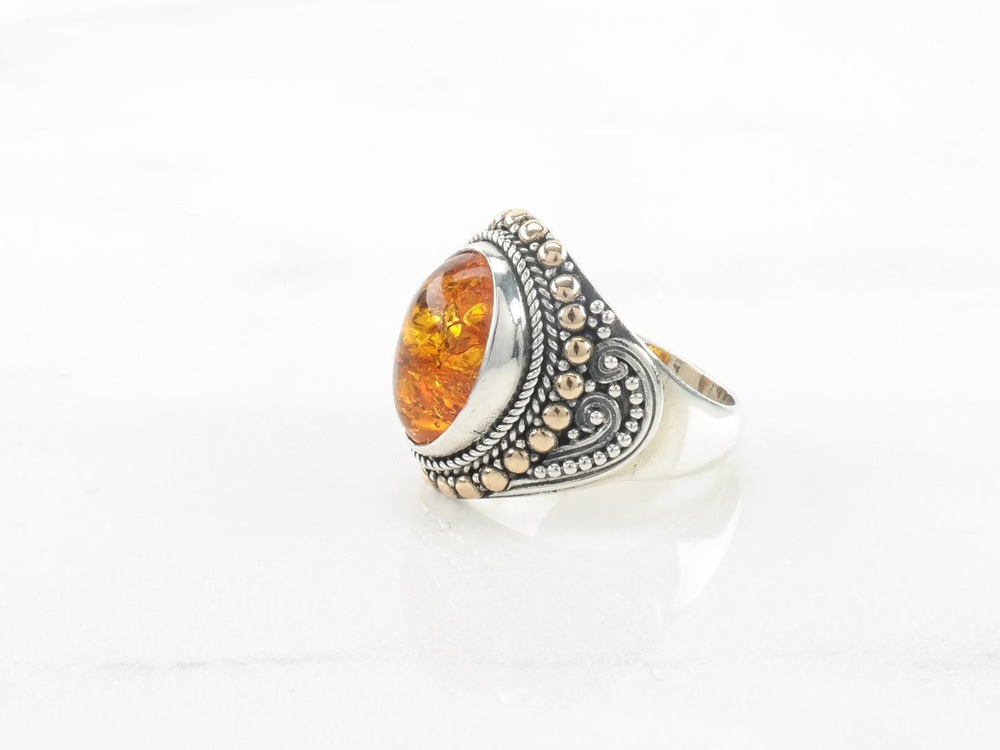 Robert Manse Sterling Silver Ring Amber 18K Gold Size 7