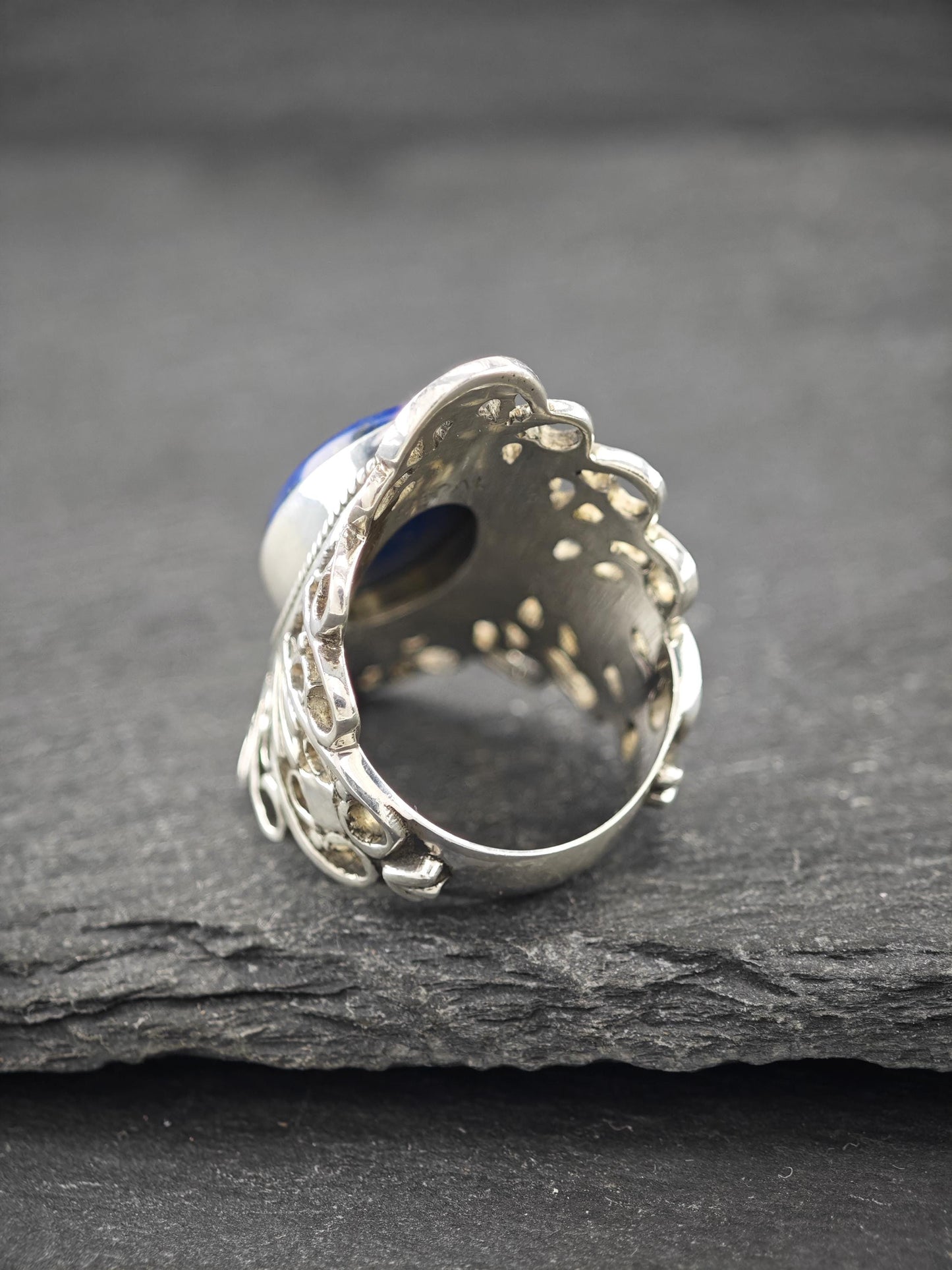 Vintage Lapis, Filigree Ring Sterling Silver