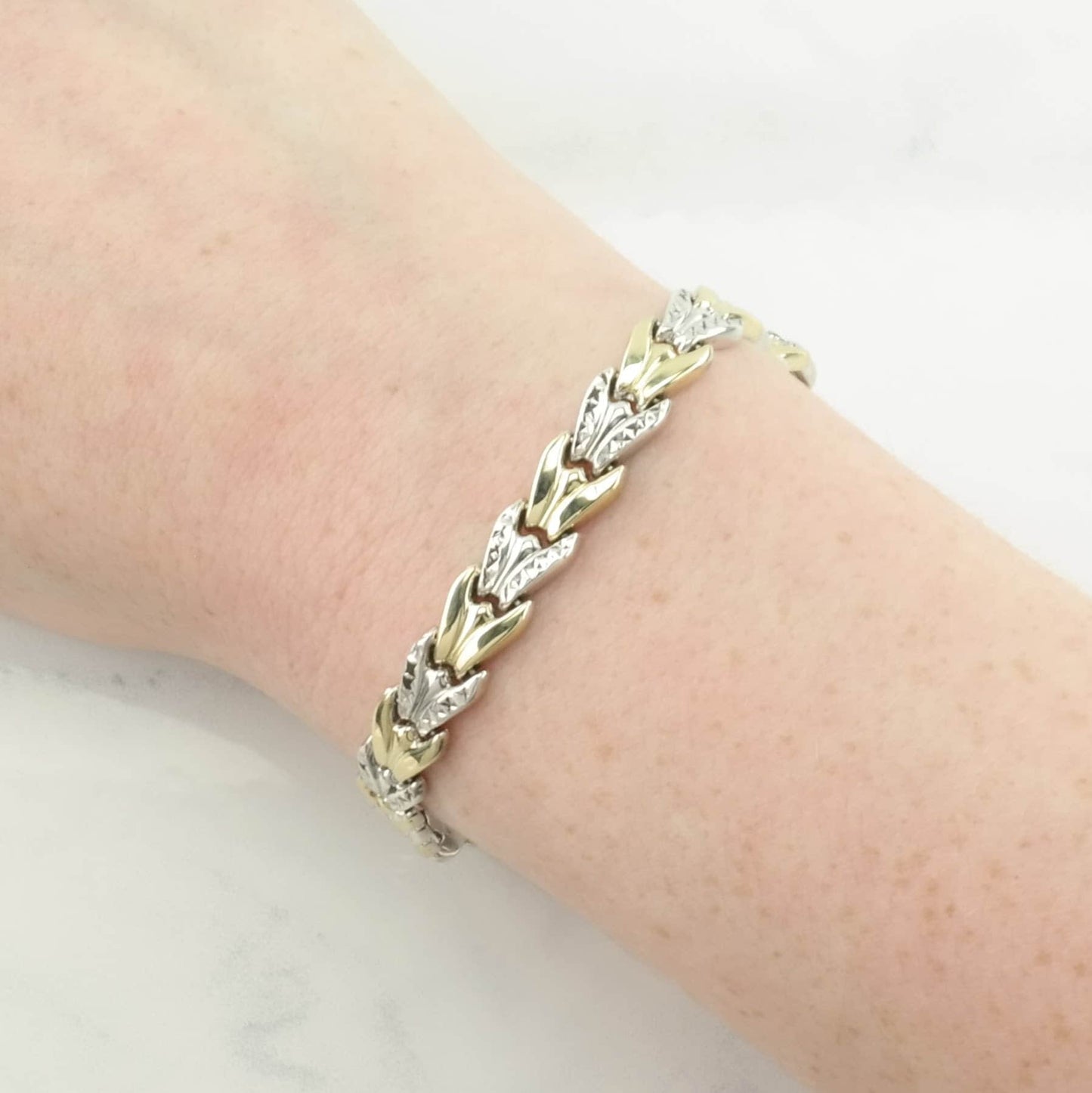 Sterling Silver Link Bracelet Alternating Links Gold Fill Accent