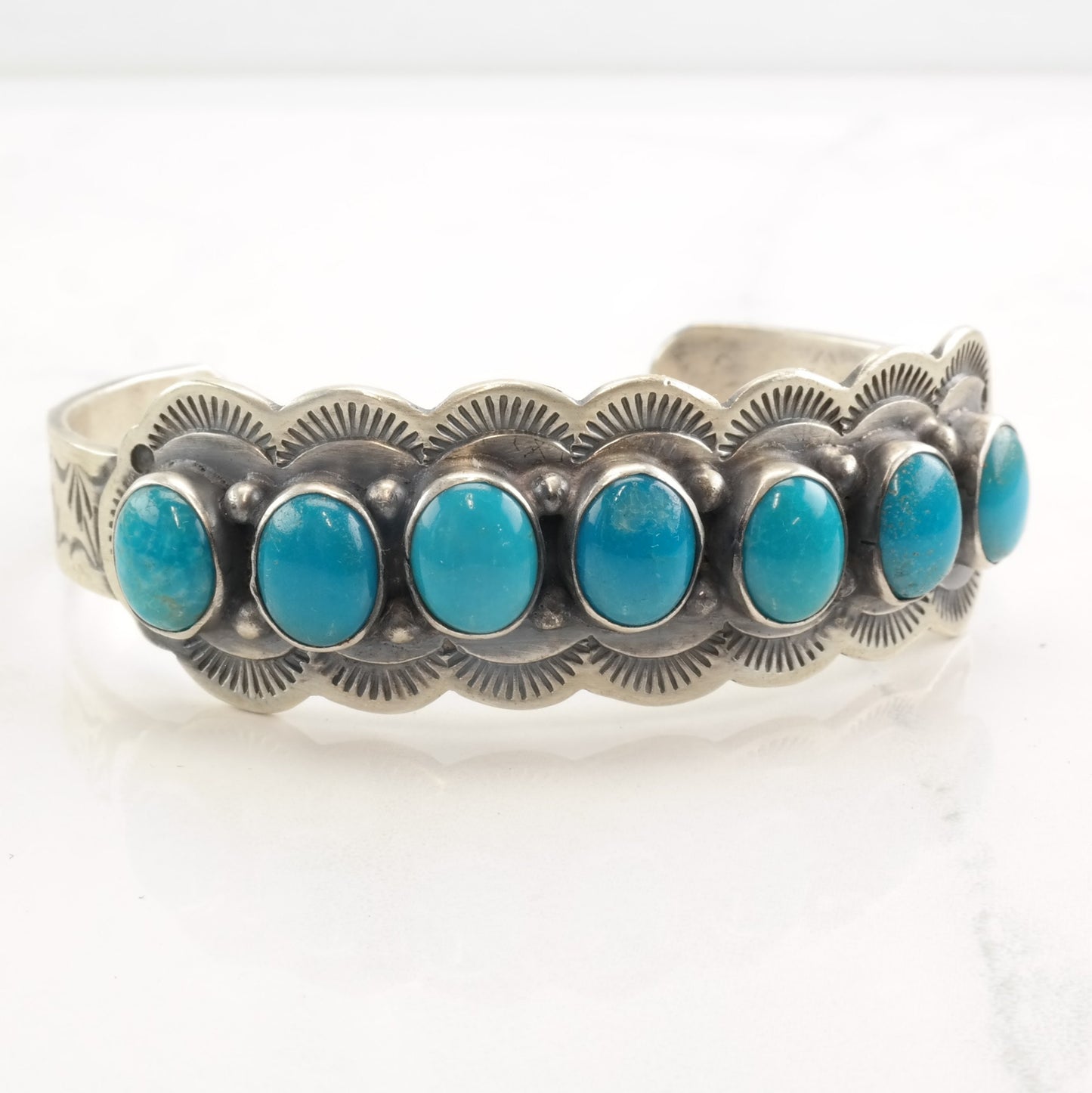 Native American Sterling Silver Cuff Bracelet Turquoise Cluster