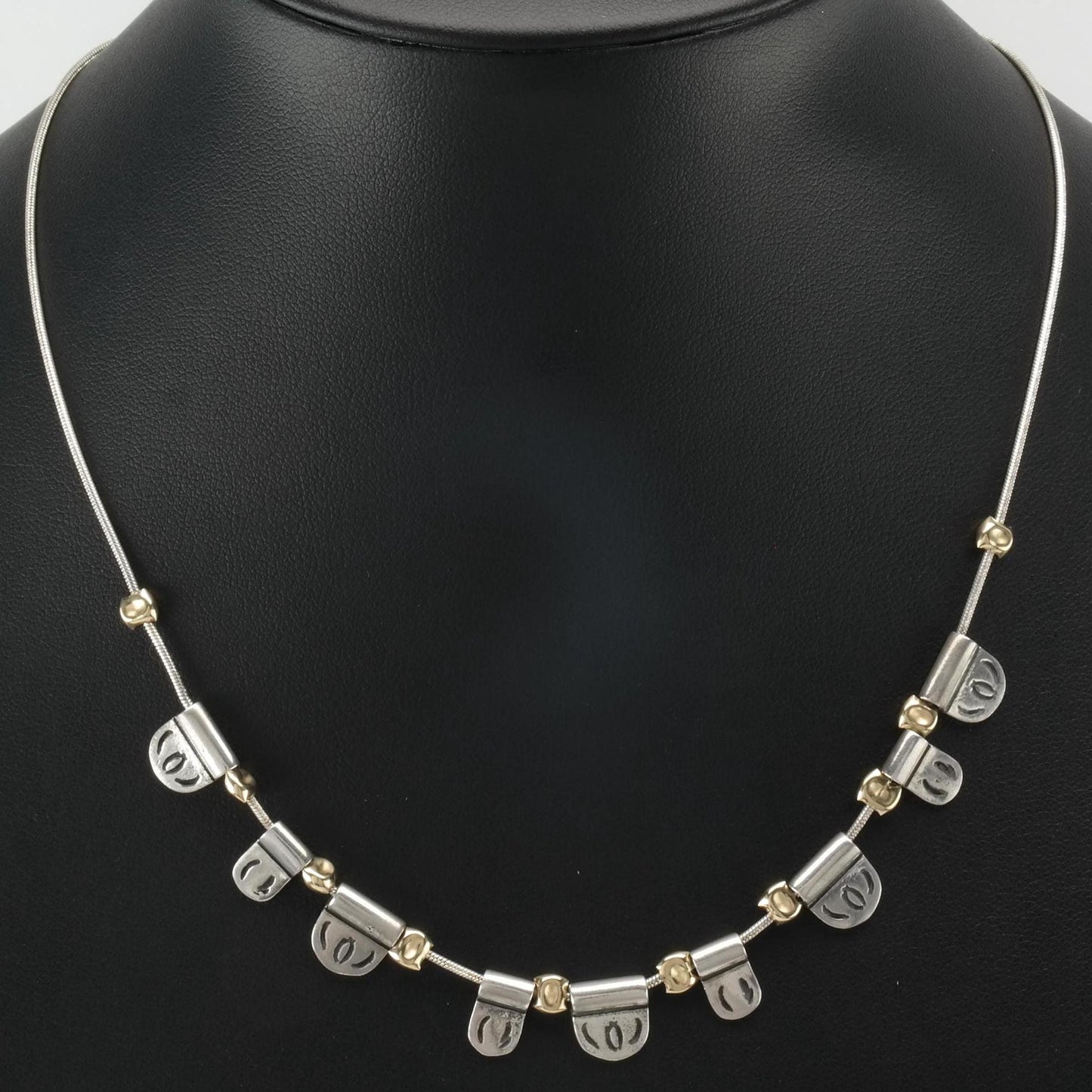 Noy Li Gold Tone Modernist, Sterling Silver Stamped Necklace N2382
