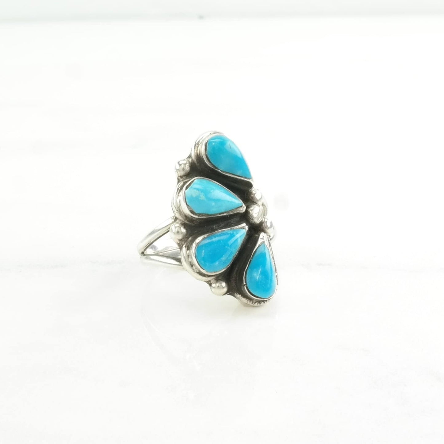 Vintage Southwest Silver Ring Turquoise Teardrop Sterling Blue Size 6 1/2