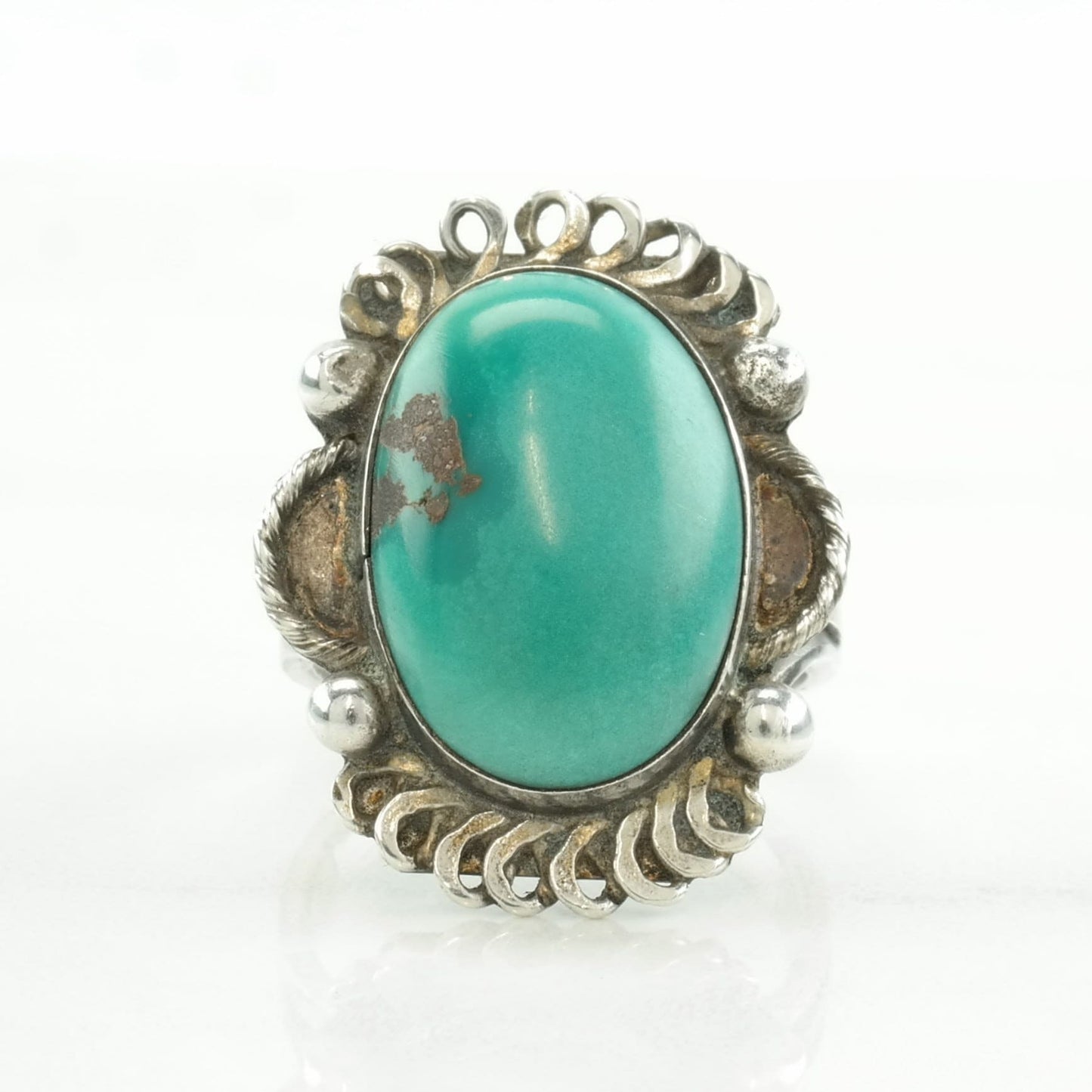 Native American Silver Ring Turquoise Sterling Size 6 3/4