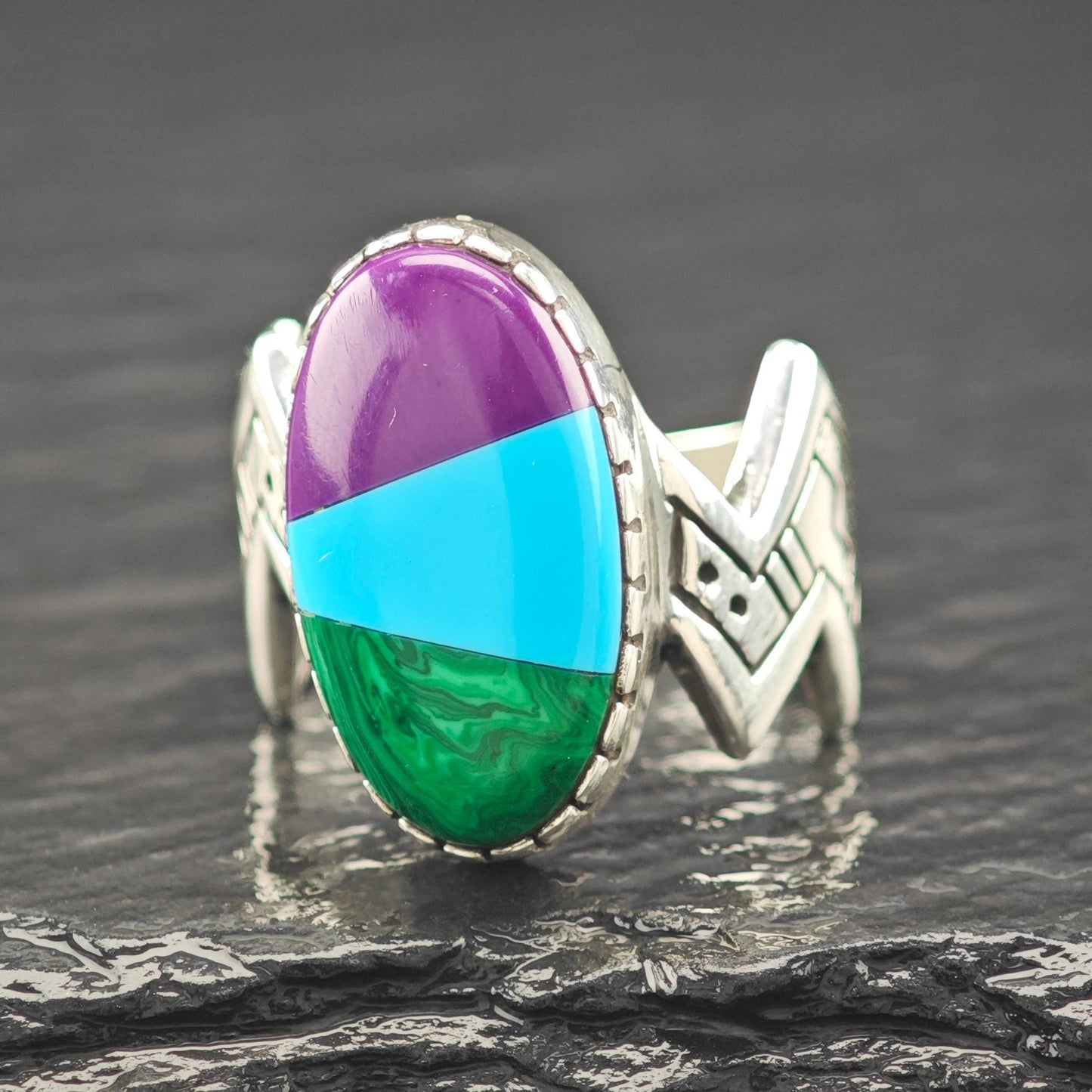 Native American Inlay Ring Sterling Silver