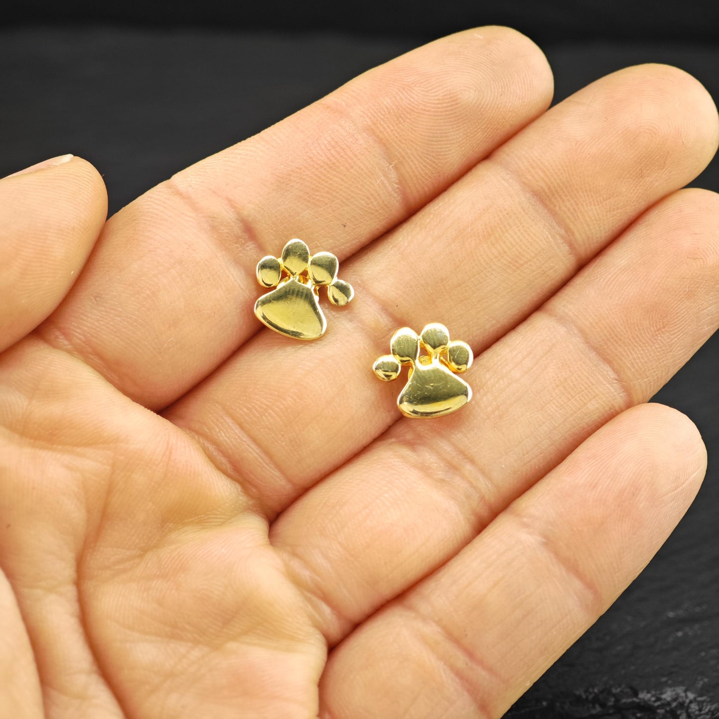 14K Gold Plated Puppy Paw Stud Earrings Sterling Silver