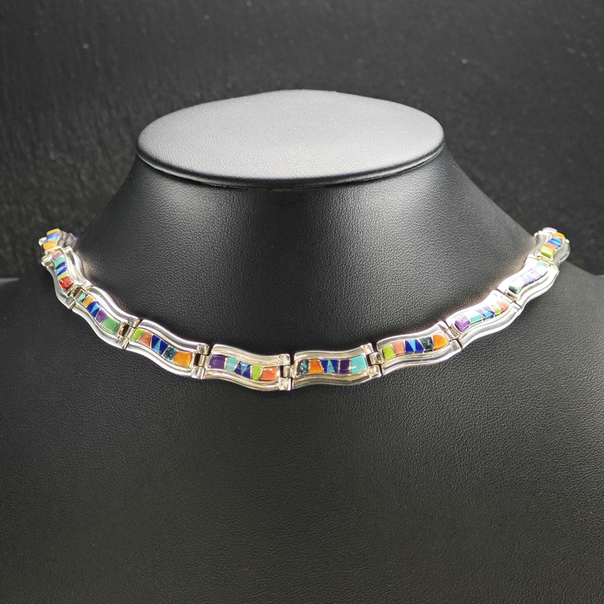 TSF Calvin Begay Inlay Lab Opal, Turquoise Collar Necklace N2787