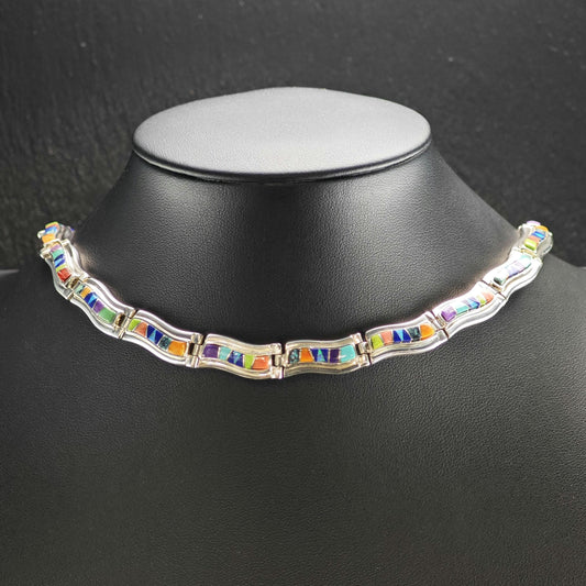 TSF Calvin Begay Inlay Lab Opal, Turquoise Collar Necklace N2787
