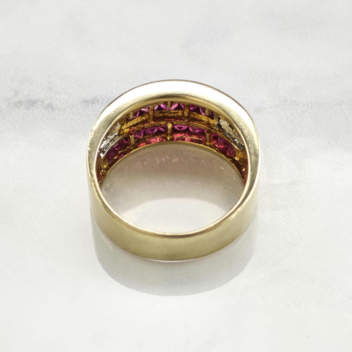Natural Ruby & Diamond 14K Gold Wide Band Ring Sz 6 3/4 R6789