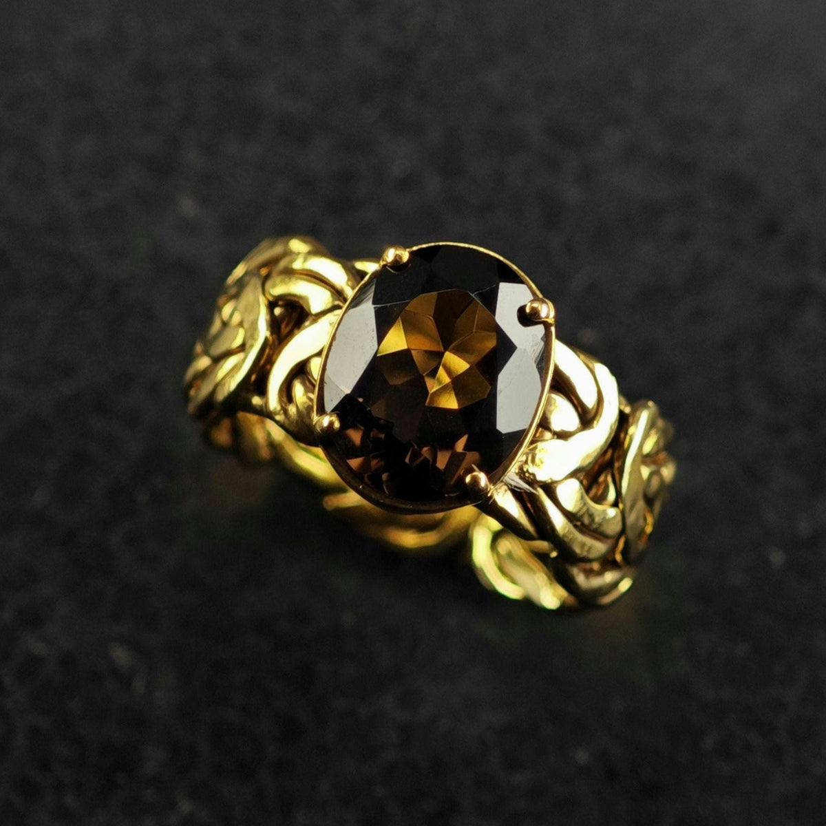 Smoky Quartz Gold-Plated Woven Band Sterling Silver Ring Sz 6 1/2 R6837