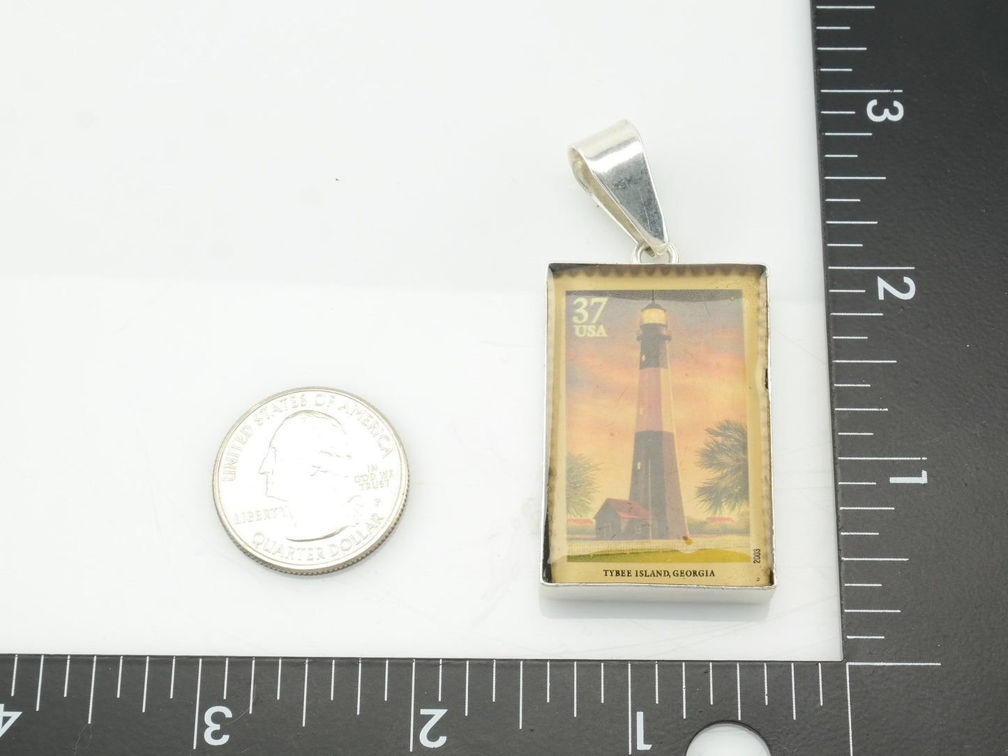 Vintage Postage Tybee Island Georgia Lighthouse Sterling Silver Pendant