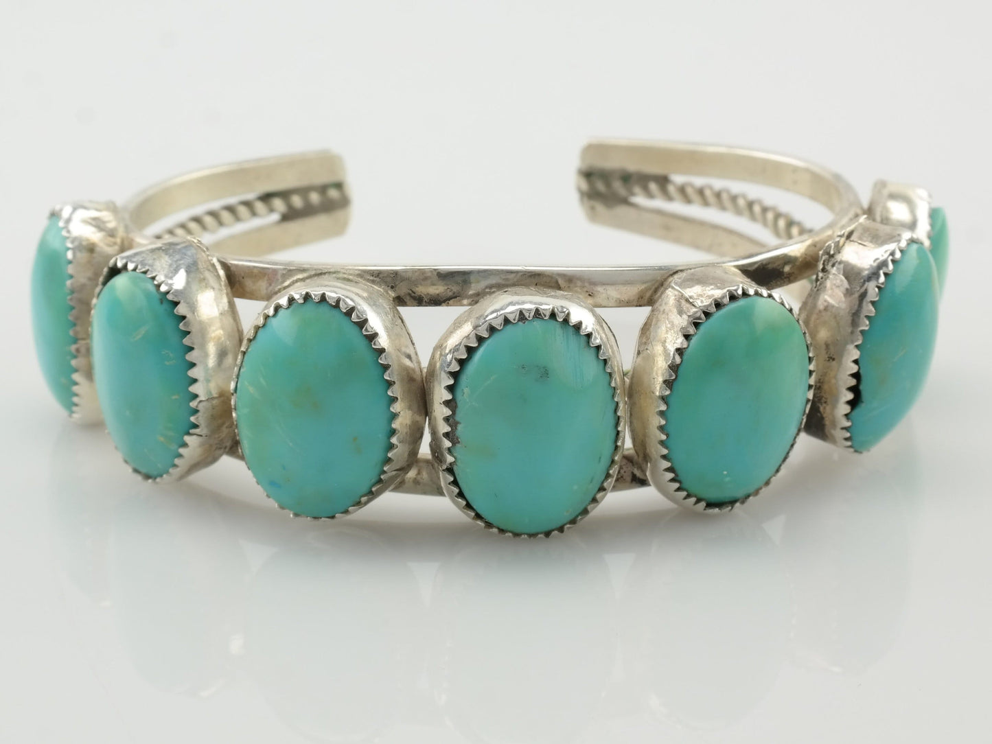 Native American Sterling Silver Cuff Bracelet Turquoise Row