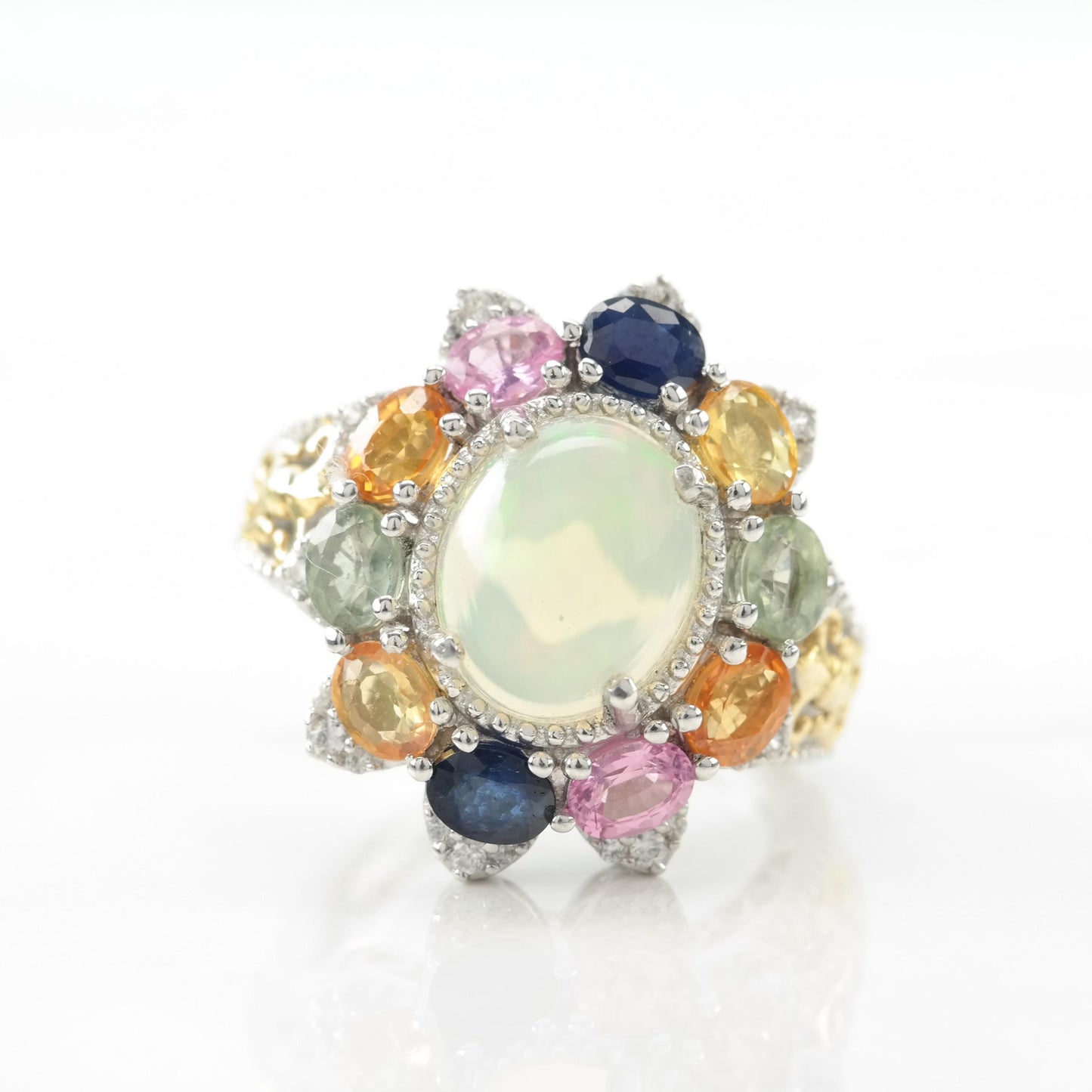 Vintage Sterling Silver Opal Sapphire Ring