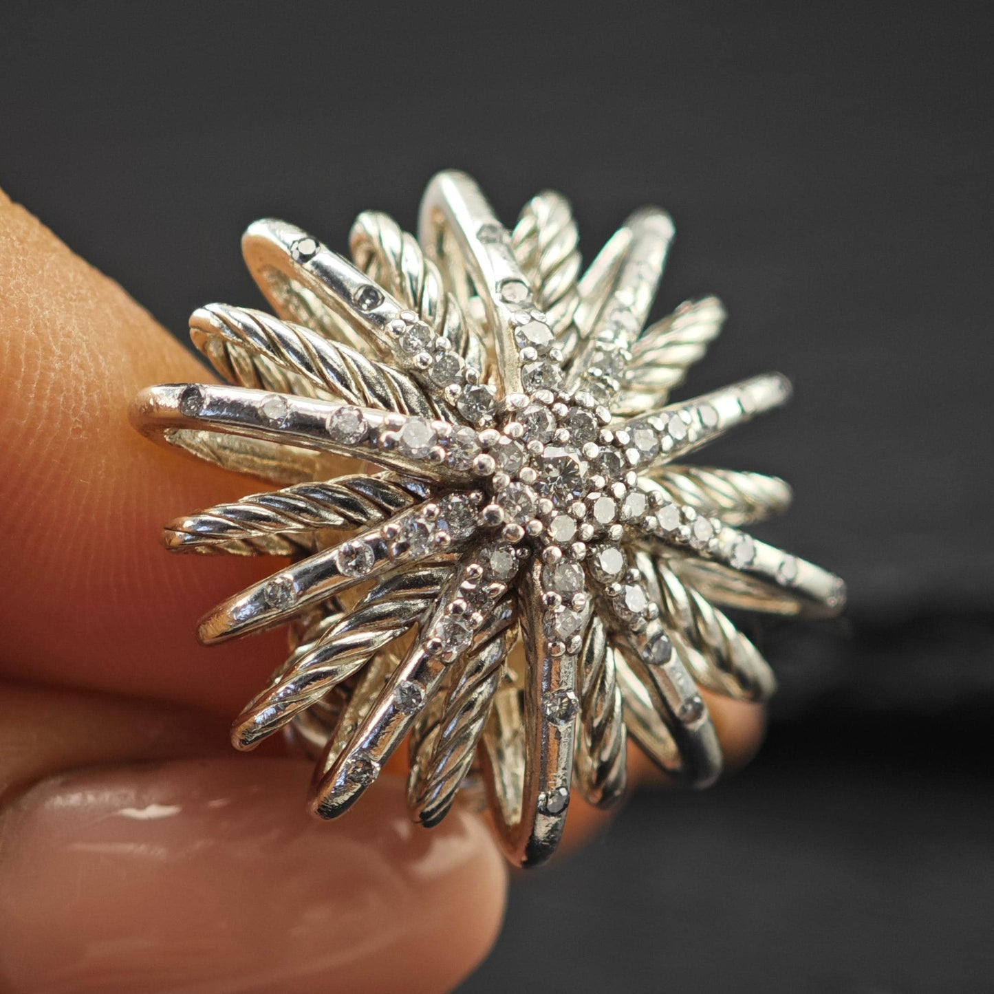 Vintage David Yurman, Star Diamond Ring Sterling Silver