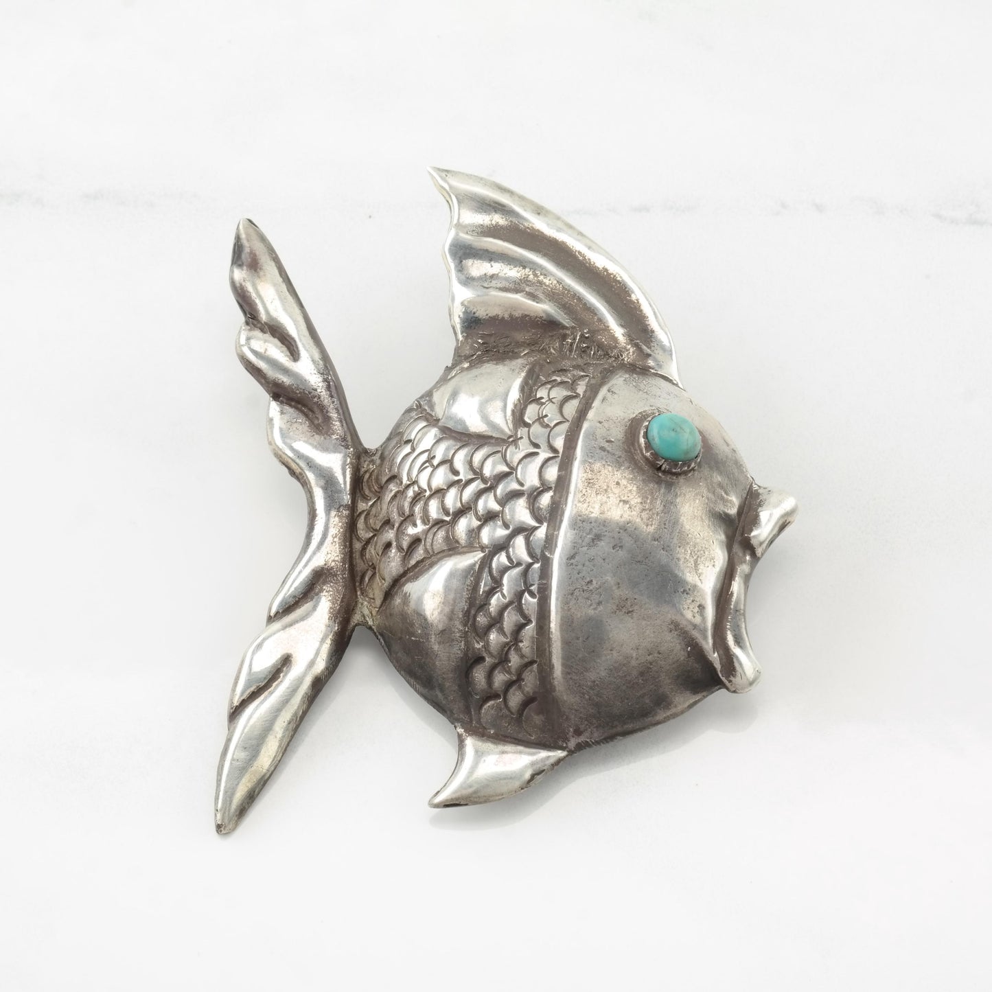 Choice Taxco Pre Eagle Sterling Silver Brooch Fish Flower Amethyst Turquoise