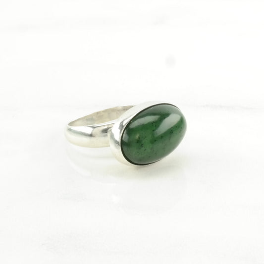 Georg Jensen Silver Ring Jade, Nephrite 123B Sterling Green Size 4 1/4