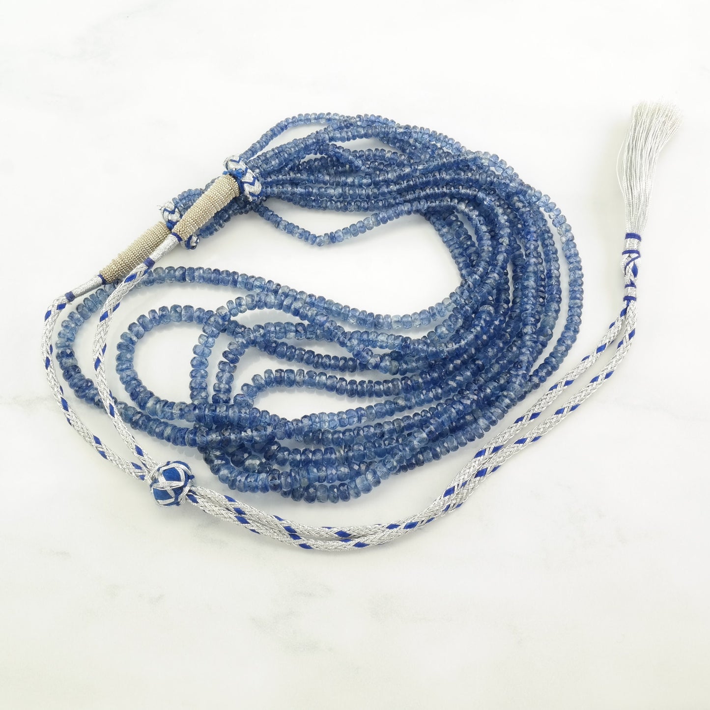 Blue 400 ctw, Sapphire 5 Strand, Adjustable Beads Necklace