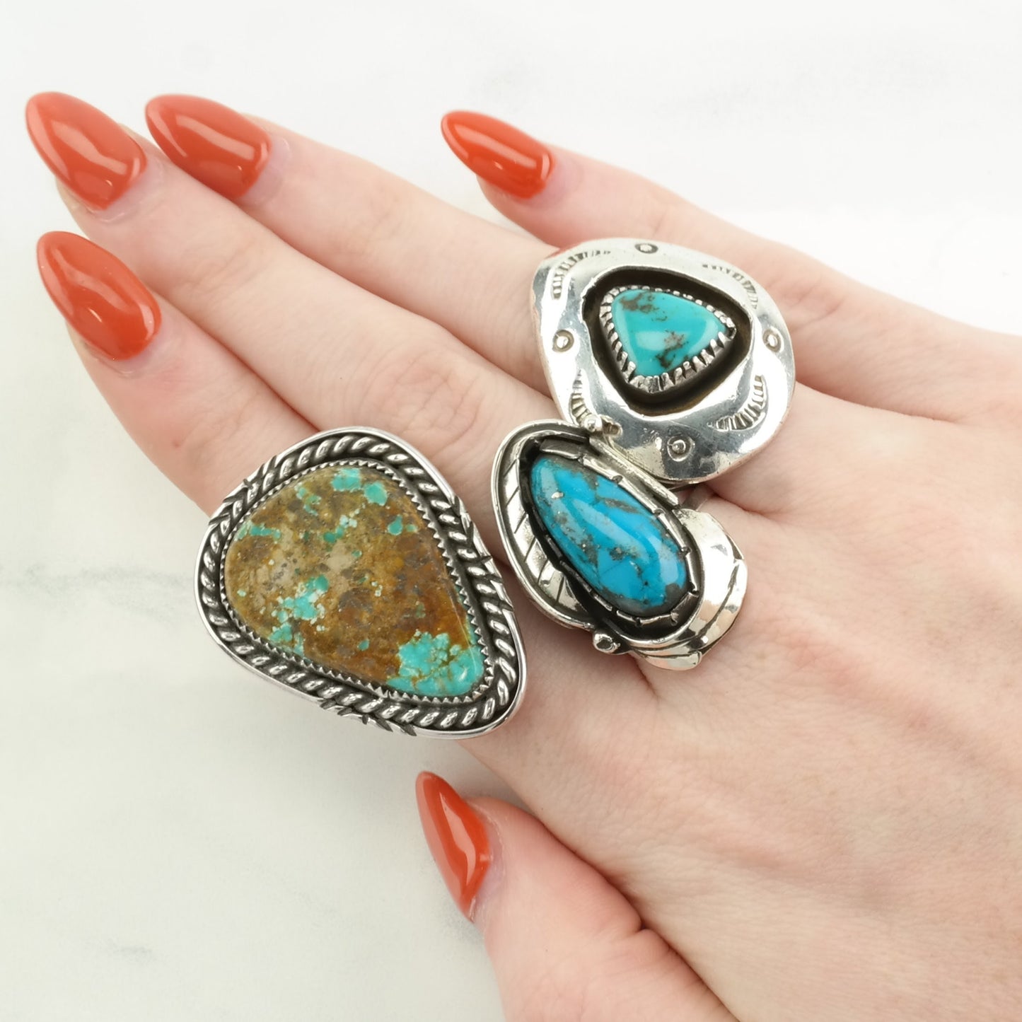 Native American Silver Ring Turquoise Heavy Matrix Sterling Blue Size 9