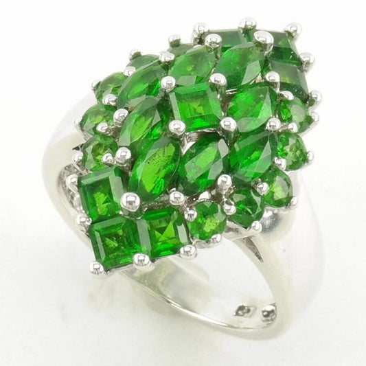 Vintage Sterling Silver Ring Chrome Diopside Cluster Green Size 7