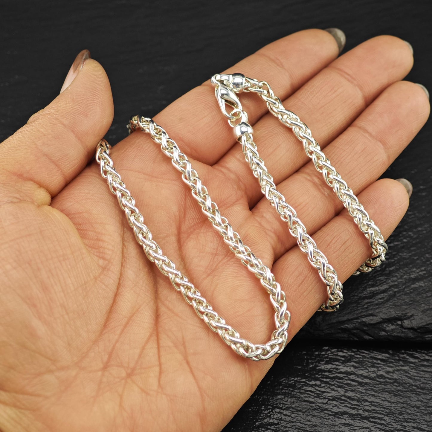 German Made Sterling Silver Spiga, Wheat Chain 4.2mm Rope Chain Necklace