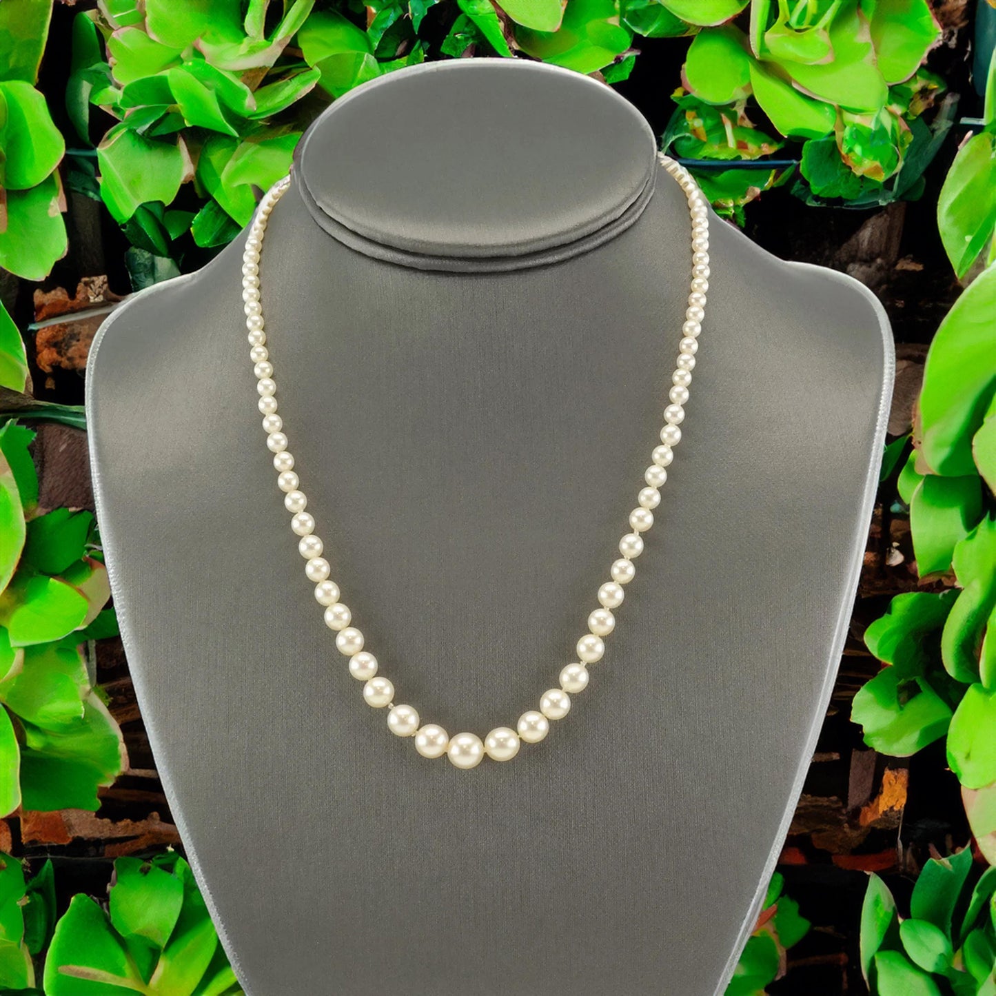 Art Deco Diamond Graduating Pearl Strand Necklace 14k White Gold 17 7/8" N1976