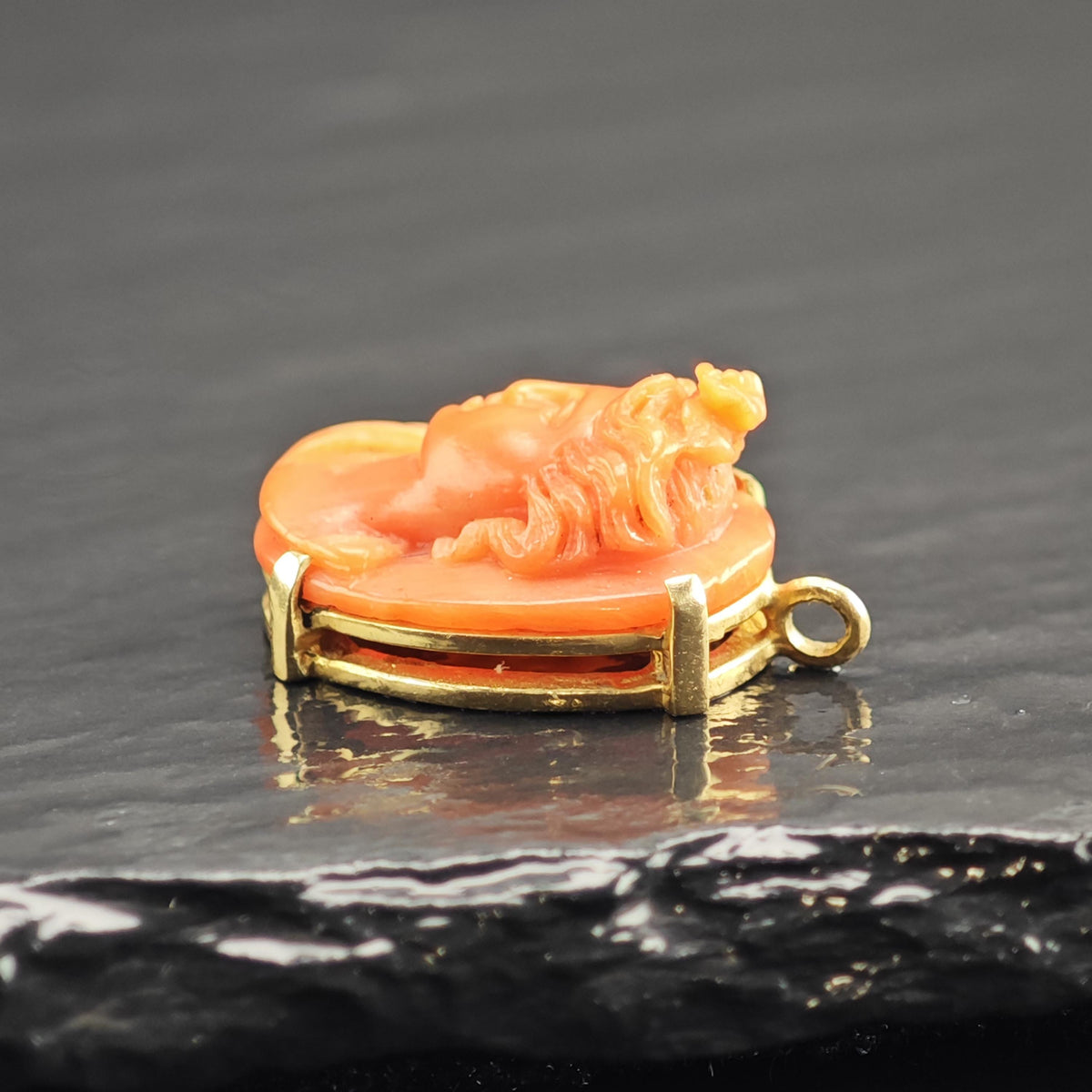 Antique Coral Cameo 14K Gold Charm P3104
