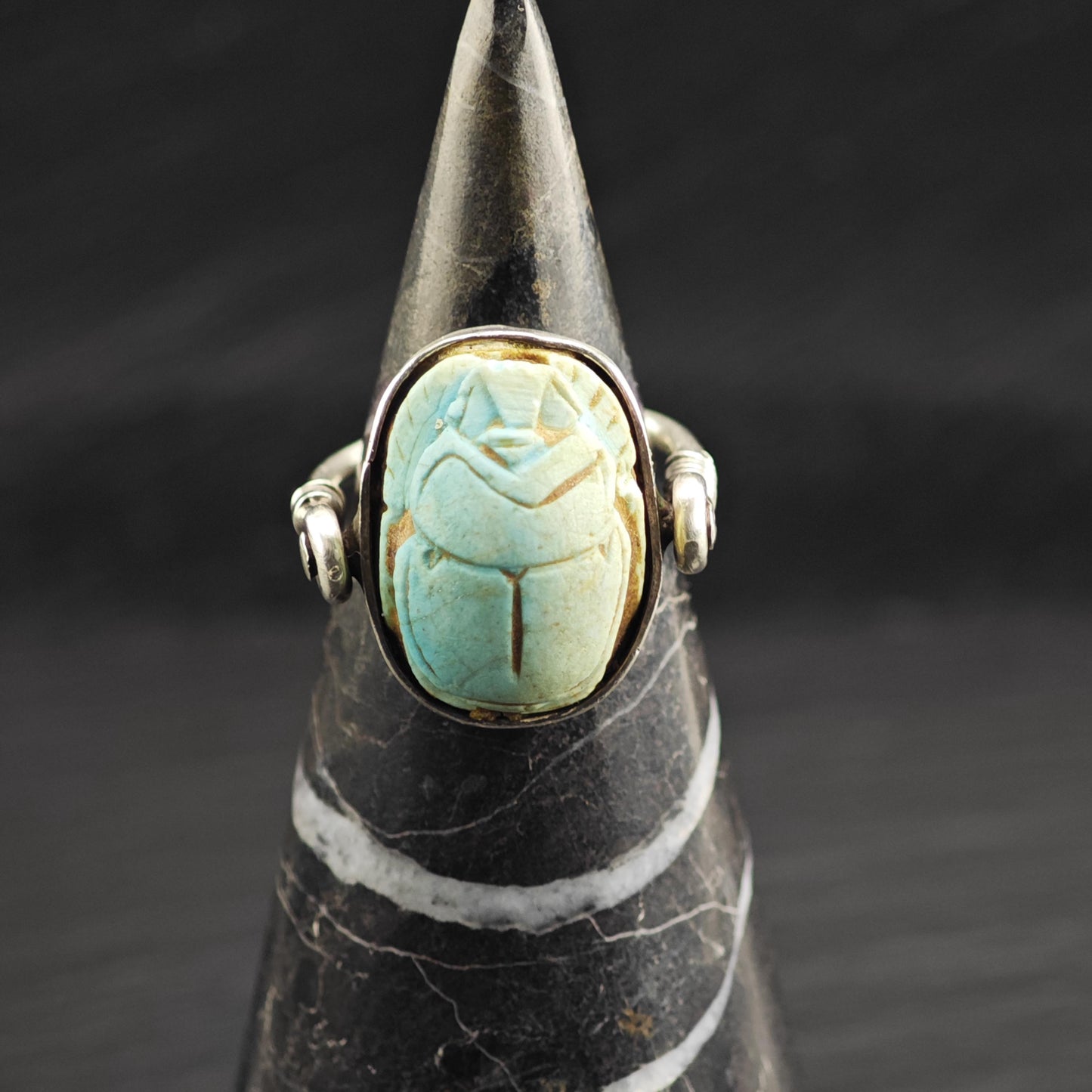 Egyptian Revival Scarab Rotatable Sterling Silver Ring Sz 5 1/2 R6702