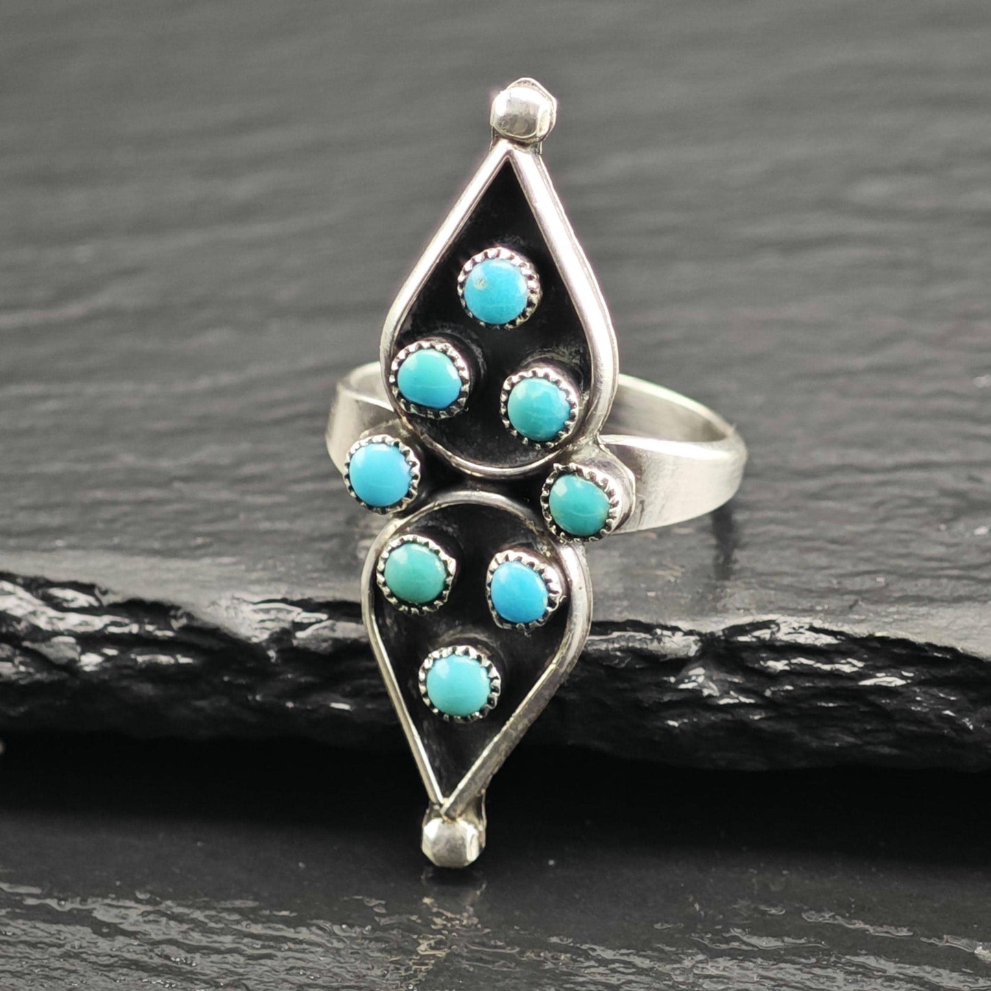 Vintage Zuni Petit Point Turquoise Sterling Silver Ring Sz 7 R6648