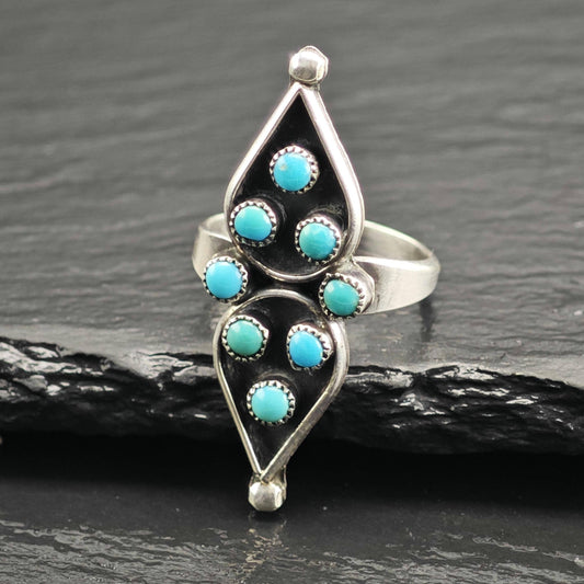 Vintage Zuni Petit Point Turquoise Sterling Silver Ring Sz 7 R6648