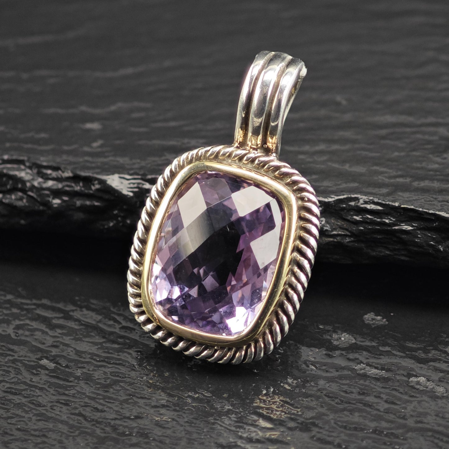 Michelle Albala Amethyst Gold Bezel Pendant Sterling Silver P3061