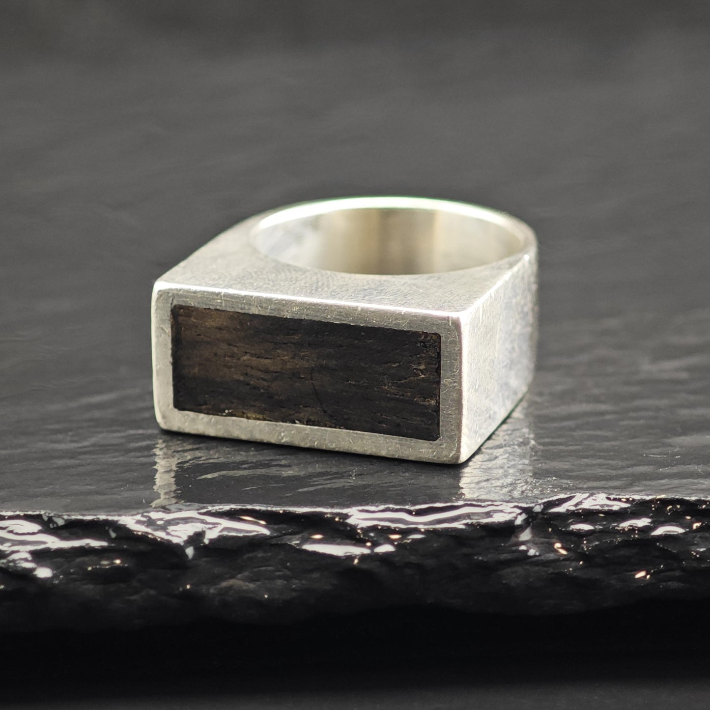 Modernist Ebony Wood Sterling Silver Ring By José María Puig Doria Sz 6 1/4 R6704