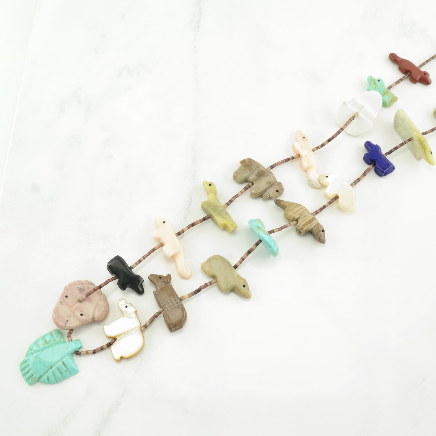 Southwest Sterling Silver Turquoise, MOP, Lapis Lazuli Animal, Heishi Necklace