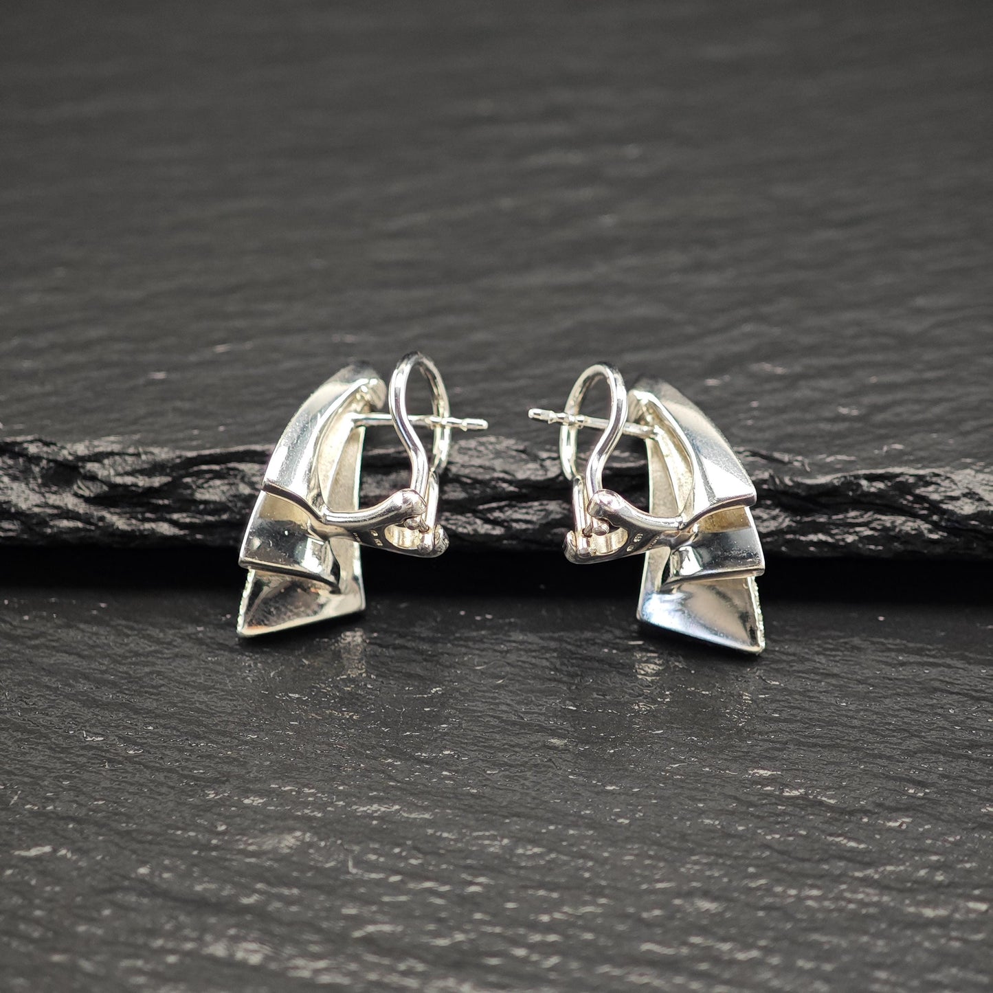White Diamonds Modernist Omega Back Earrings Sterling Silver