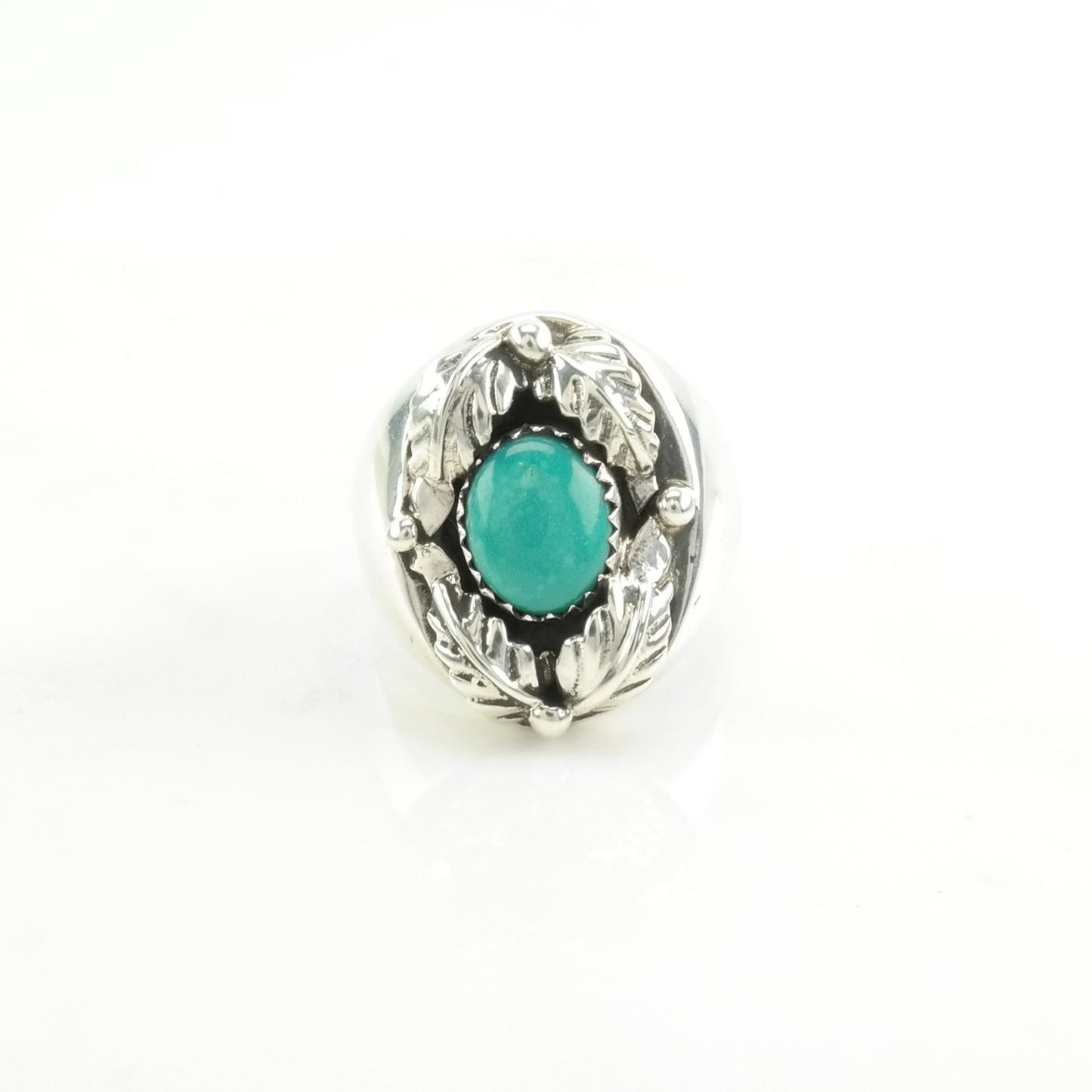 Southwest Silver Ring Turquoise Floral Sterling Blue Size 11