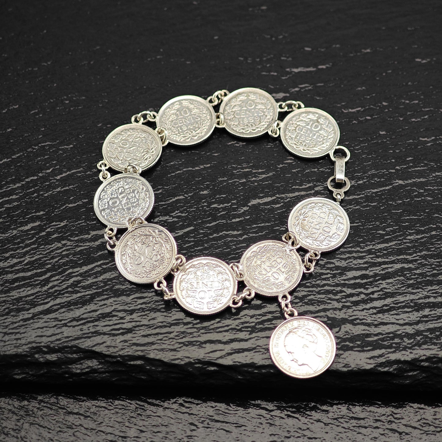 Vintage Silver Dime Bracelet - Canada Pre 1944 Coin Jewelry