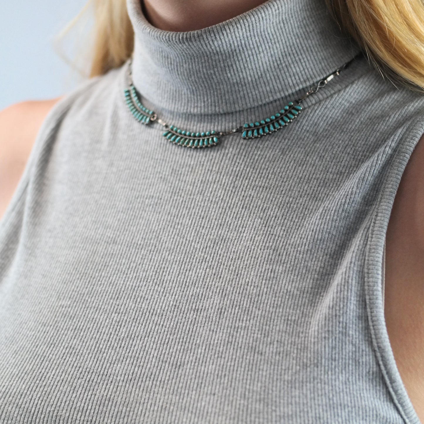 Zuni Sterling Silver Turquoise Cluster Necklace N2682