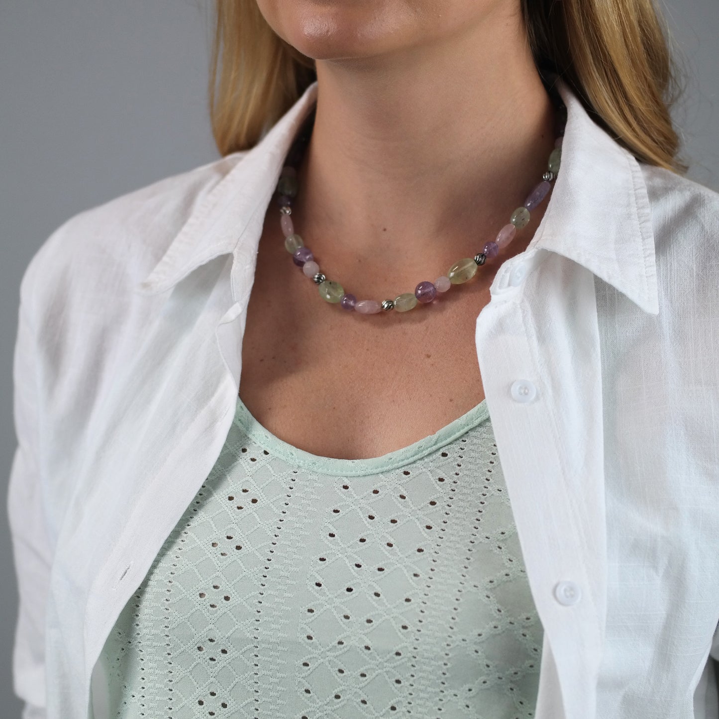 Carolyn Pollack Amethyst Prehnite Beaded Necklace N2645