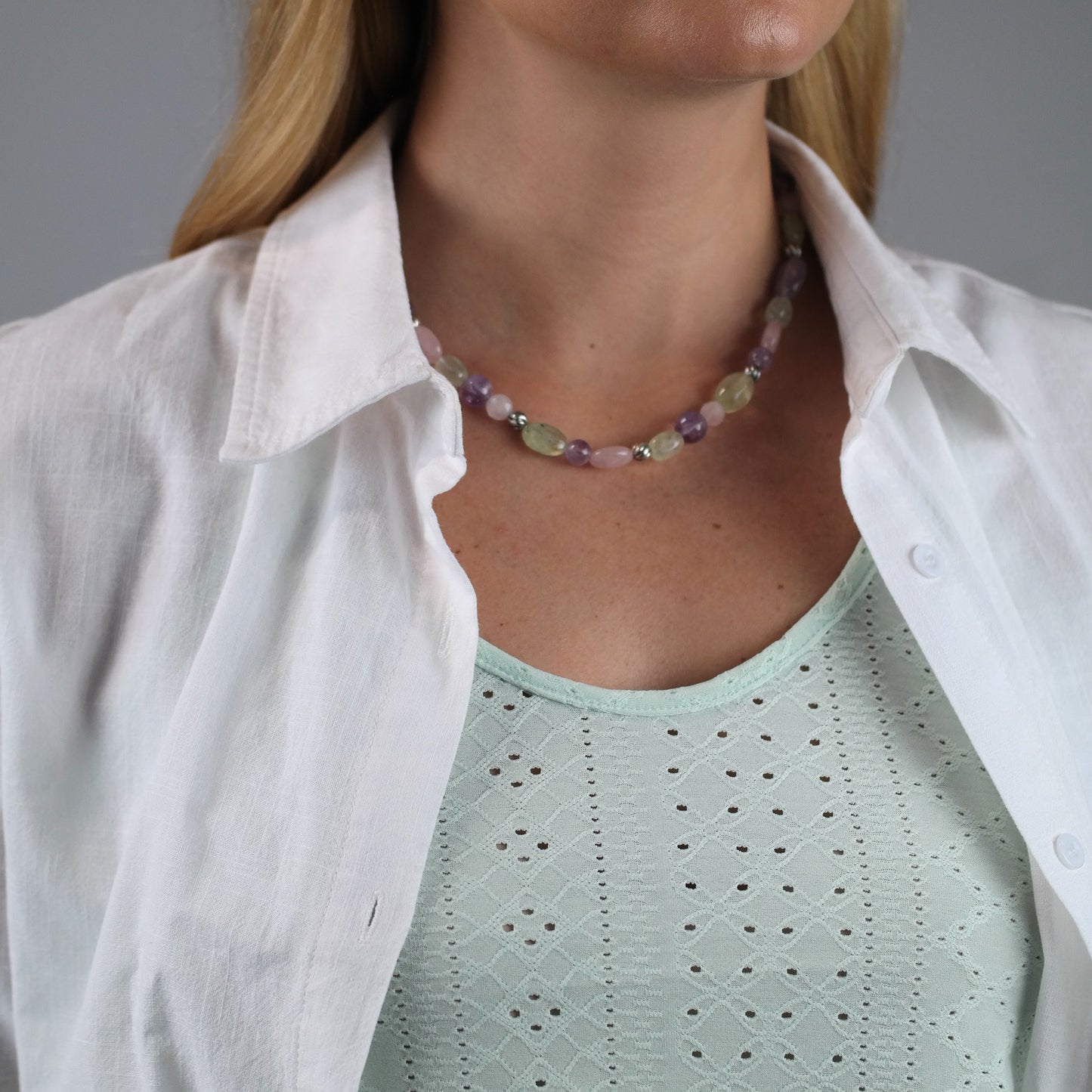 Carolyn Pollack Amethyst Prehnite Beaded Necklace N2645